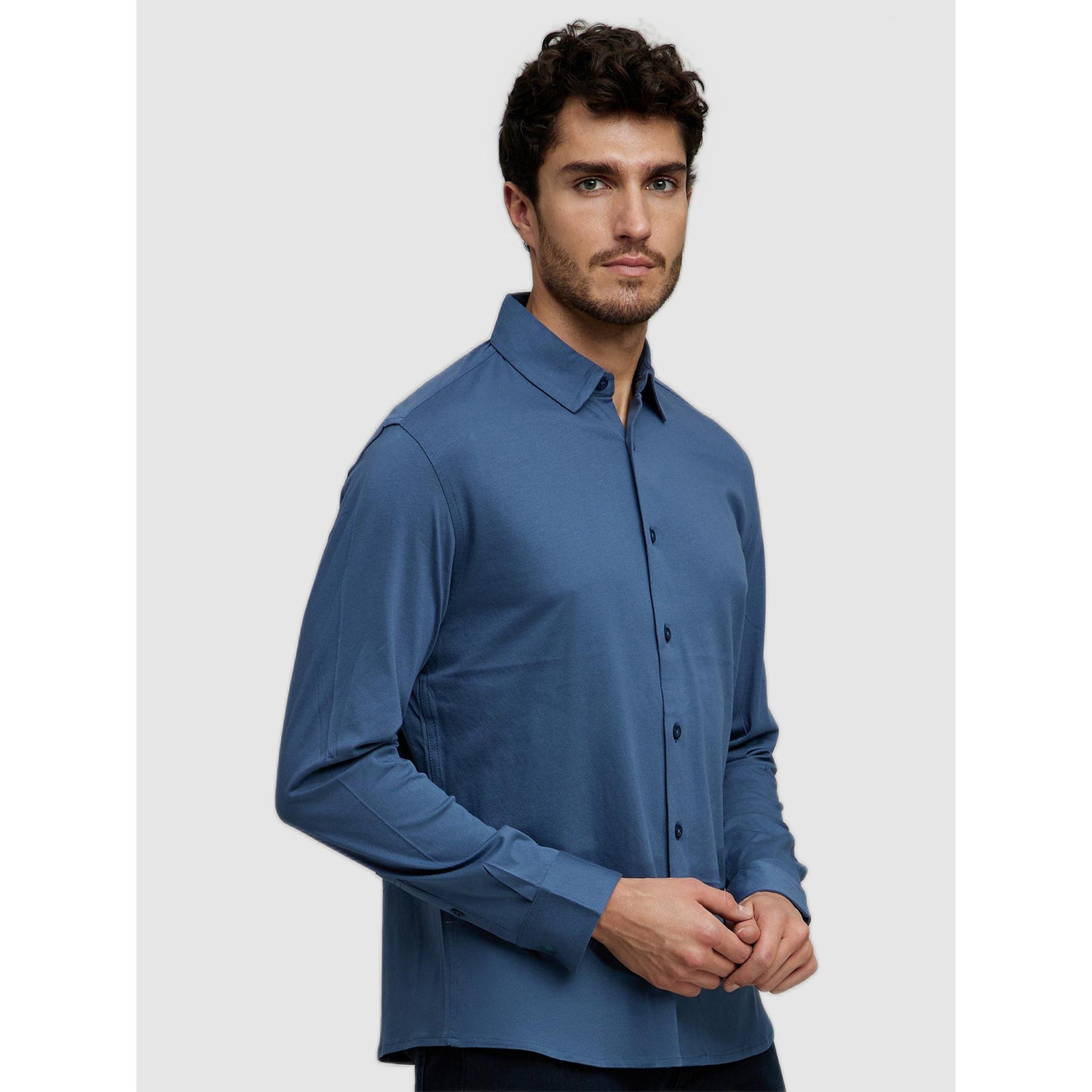 Blue Solid Cotton Classic Casual Shirt (VAJERSEY)