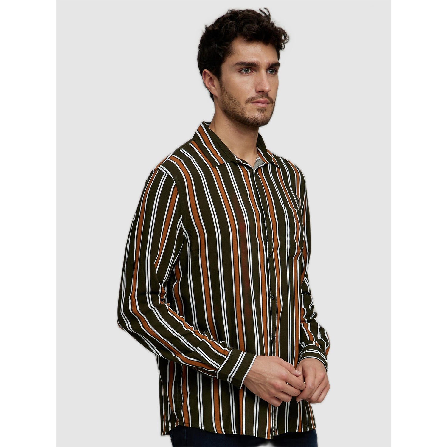 Men's Olive Stripes Casual Shirts (Various Sizes)
