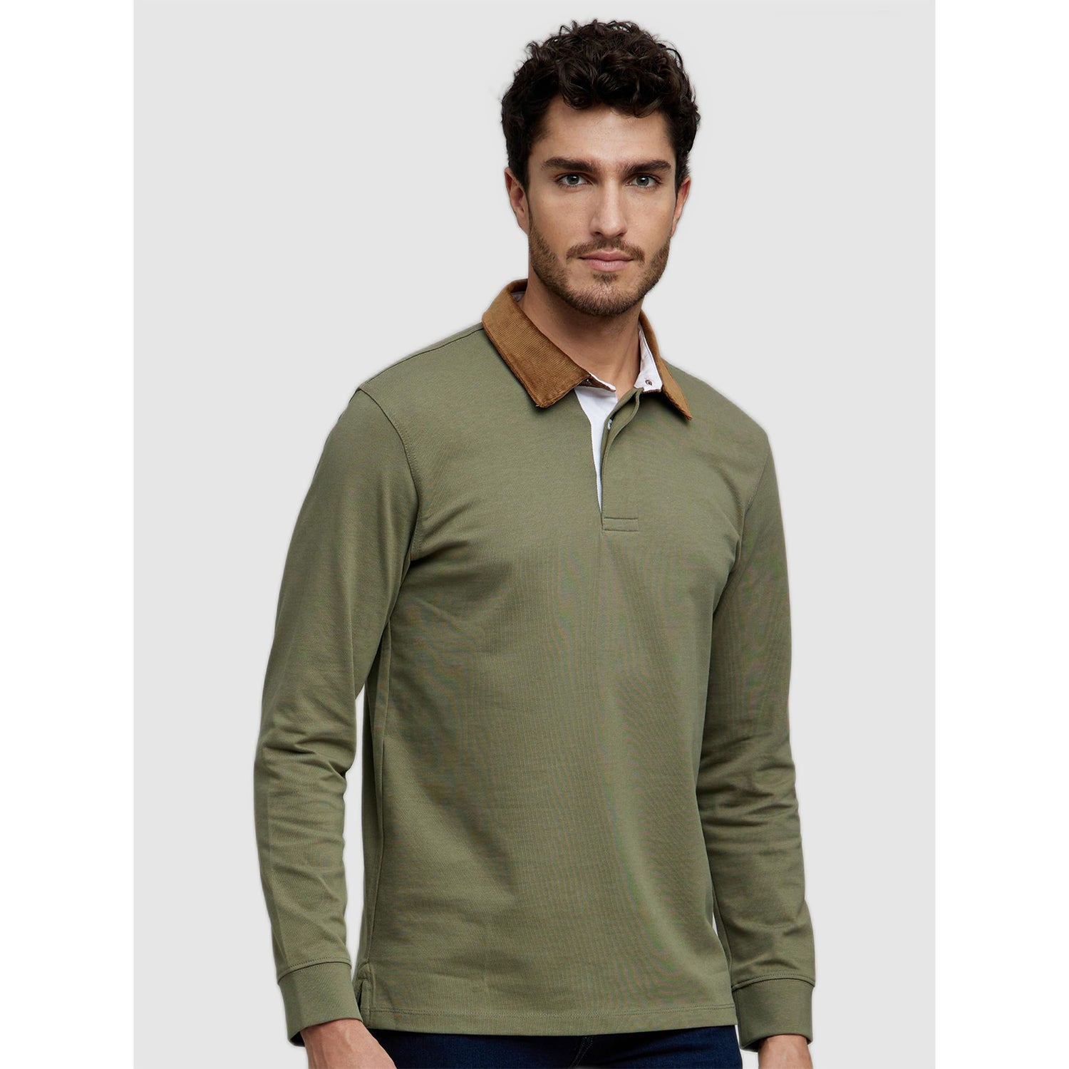 Olive Green Polo Collar Cotton T-shirt (CEROY)