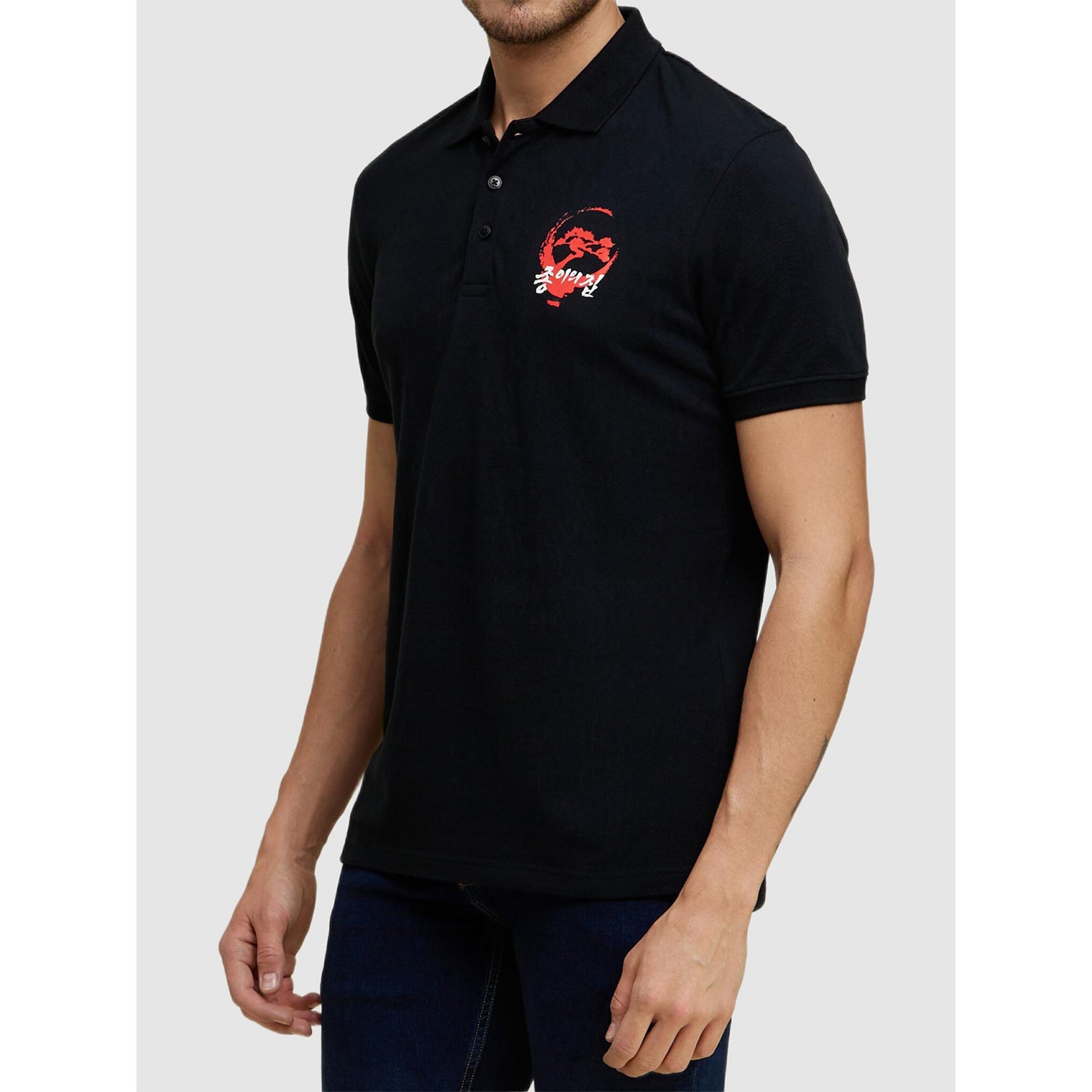 Money Heist - Black Printed Polo Collar Cotton T-shirt (LBEMHKP2)