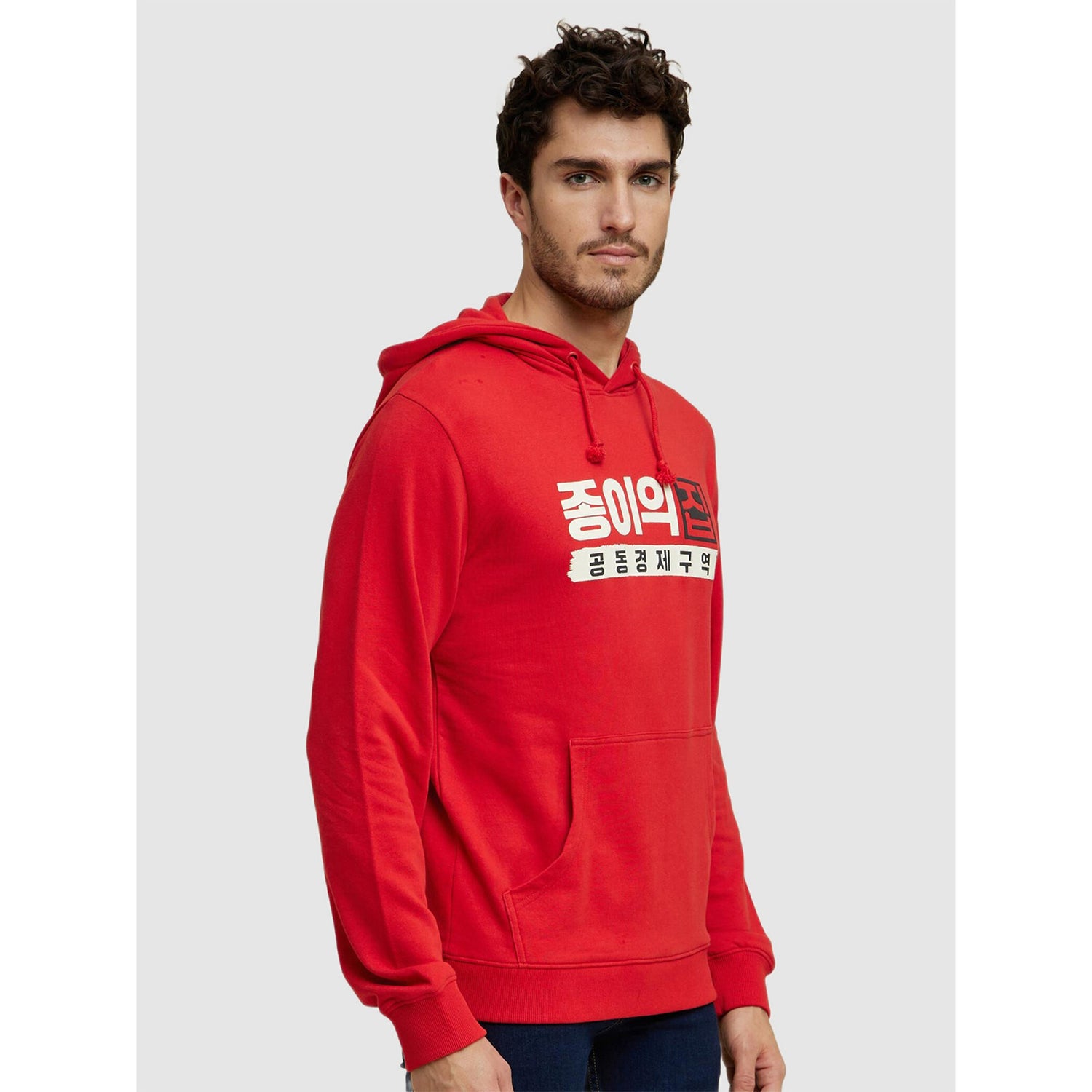 Money Heist - Red Printed Cotton Hooded Sweatshirt (LBEMHKSW1)