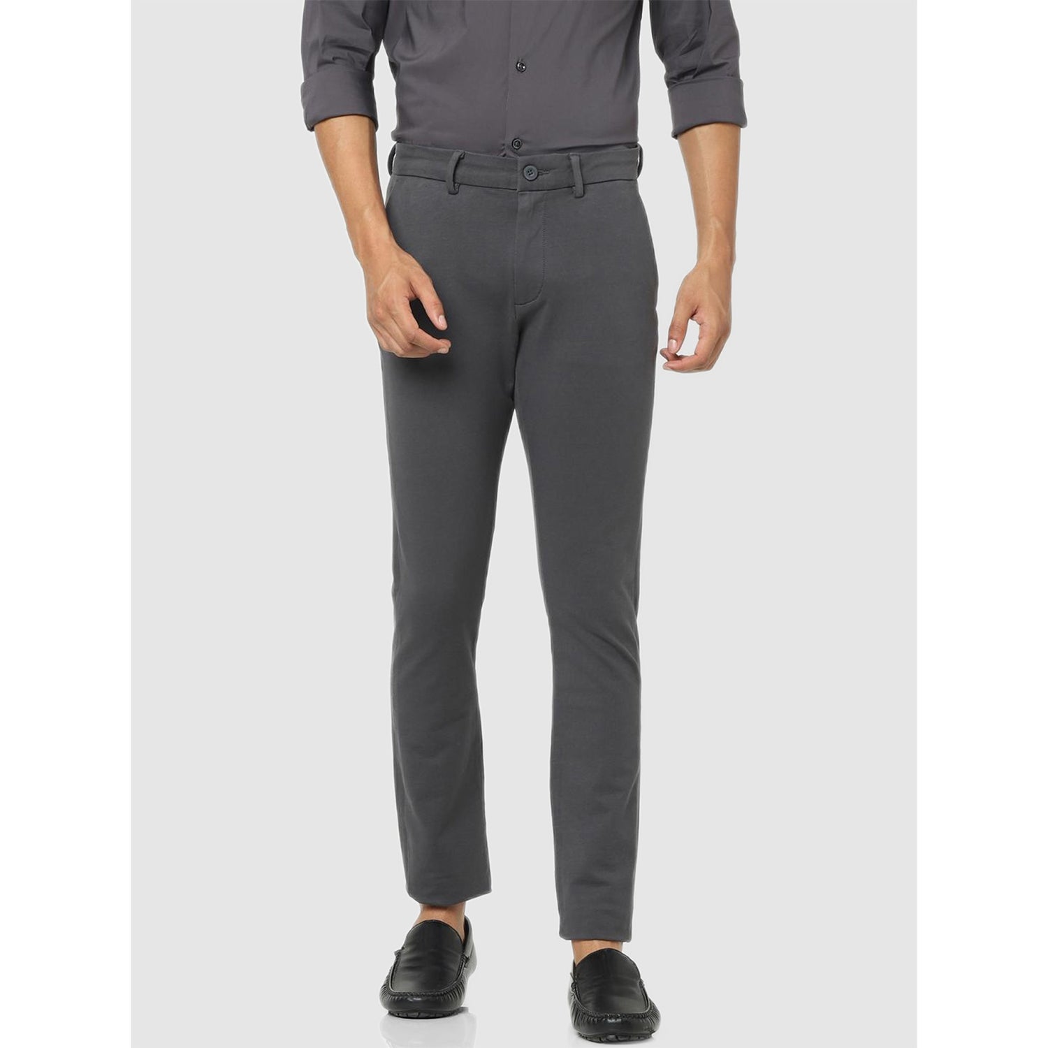Grey Classic Regular Fit Solid Trousers (COKNIT)