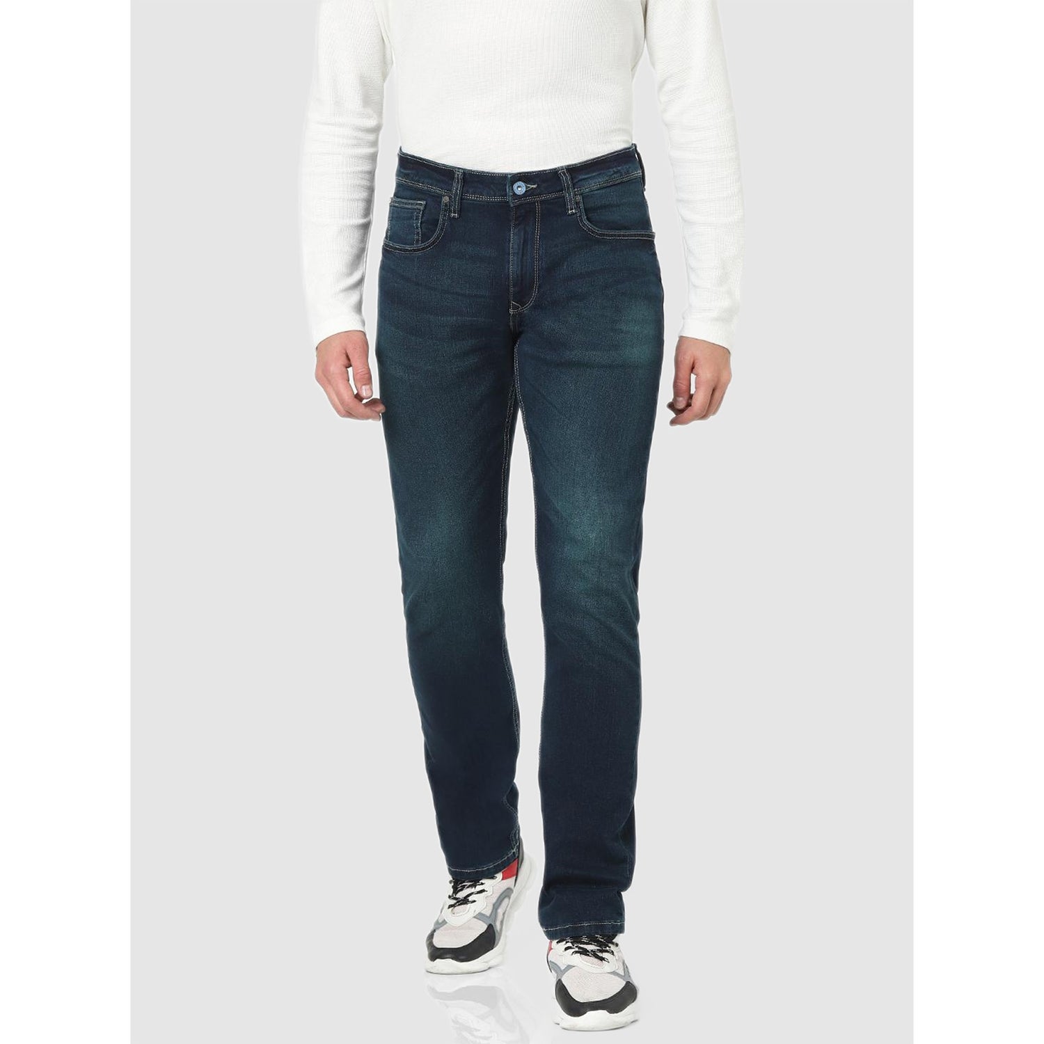 Navy Blue Highly Distressed Light Fade Stretchable Jeans (COPEP)