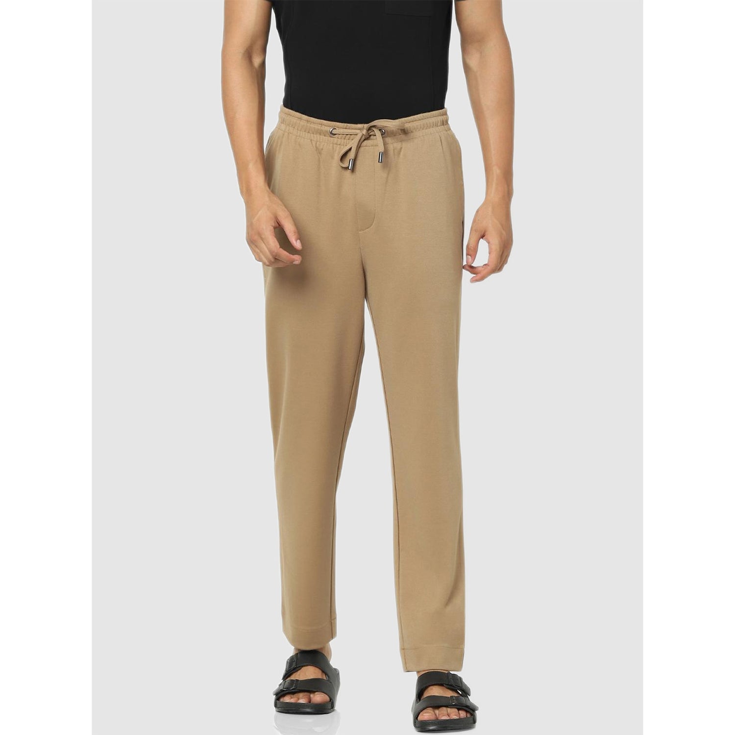 Beige Solid Cotton Classic Trousers (COVENTIIN)