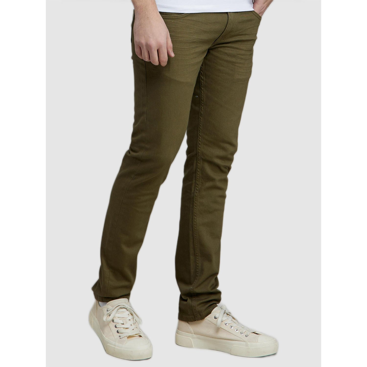 Olive Green Cotton Jean Regular Fit Stretchable Jeans (VOPRY1STL)