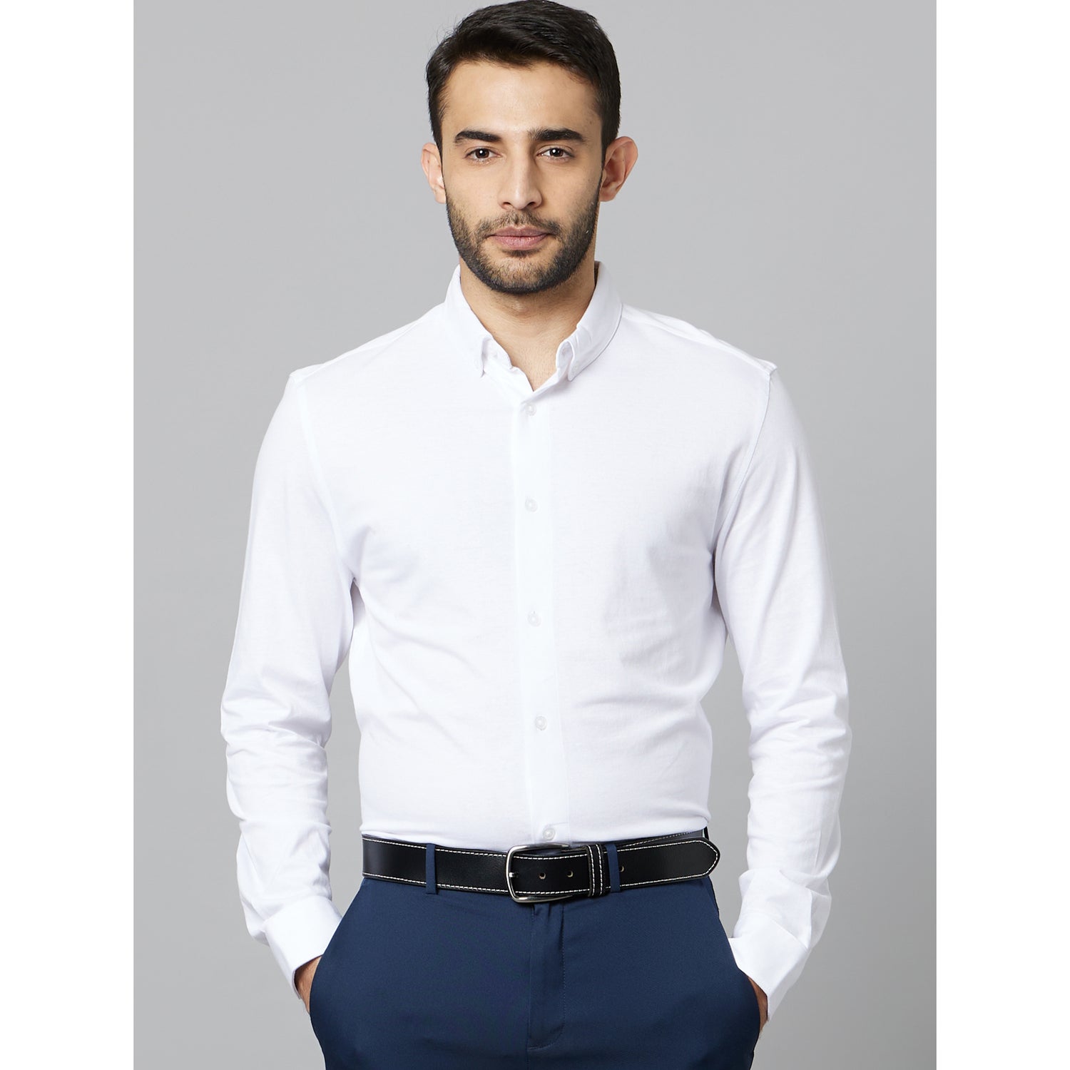 White Solid Regular Fit Cotton Casual Shirt (BAPIK)