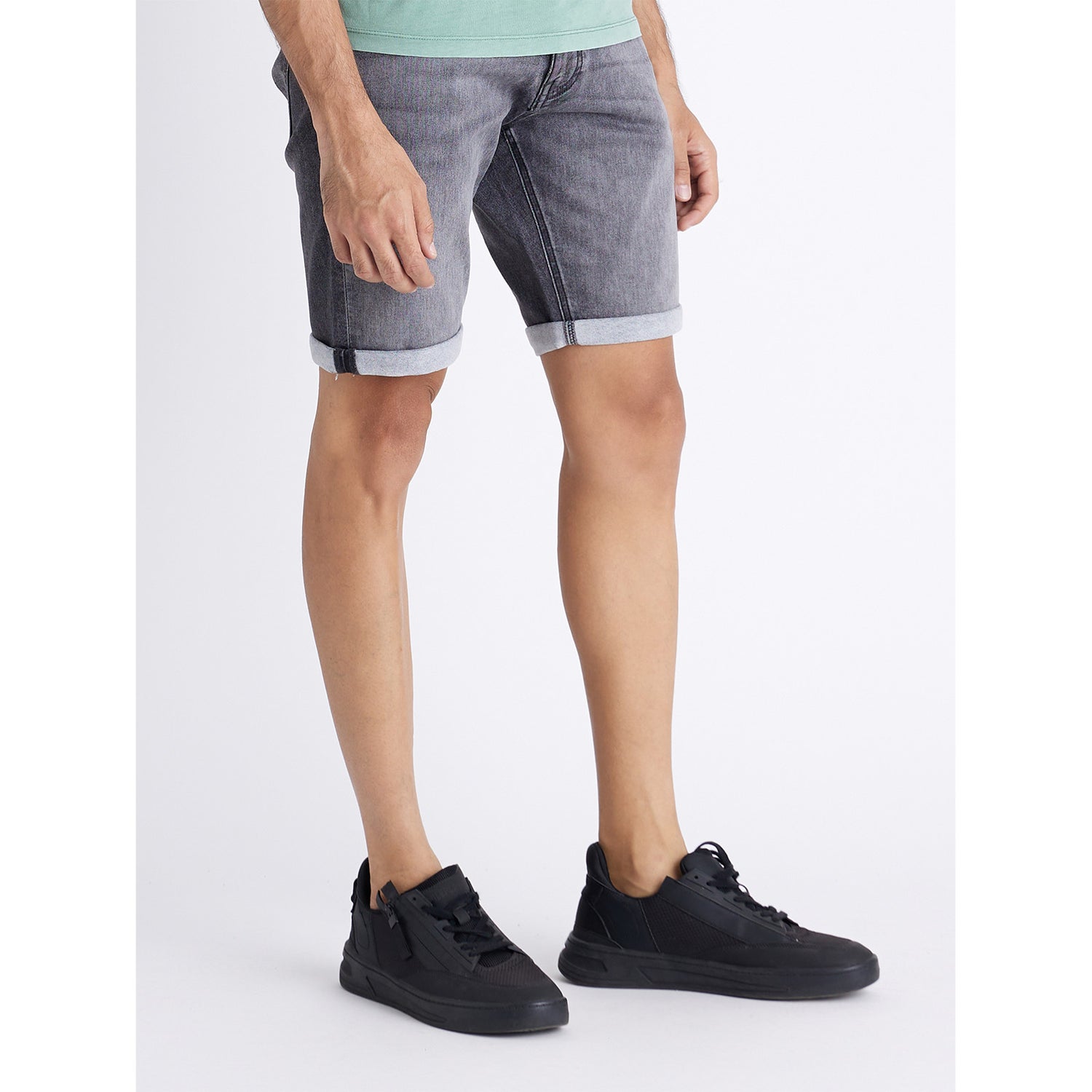 Dark Grey Solid Regular-Fit Denim Shorts (BOKNITBM)