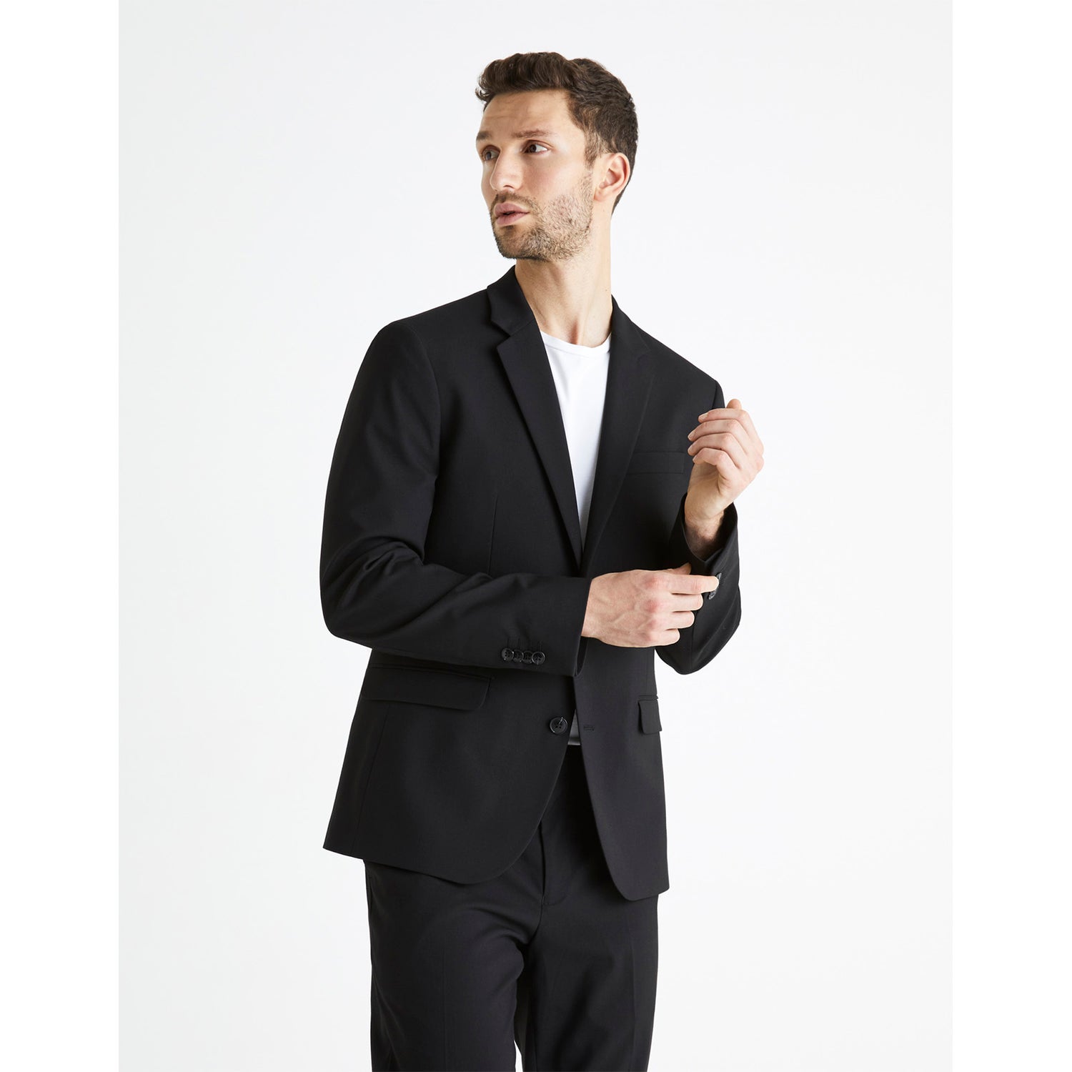 Black Solid Polyester Blend Half Button Placket Suit Jacket (BUAMAURY)