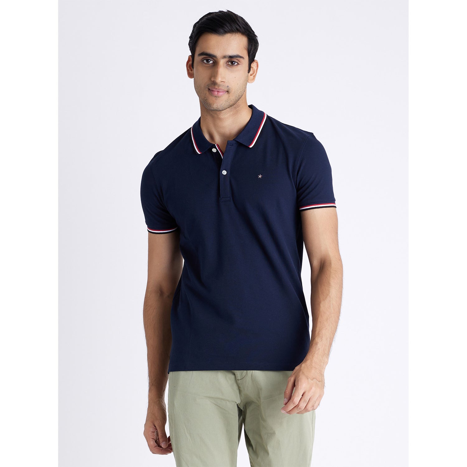 Navy Blue Polo Collar Cotton T-shirt (NECETWO.)