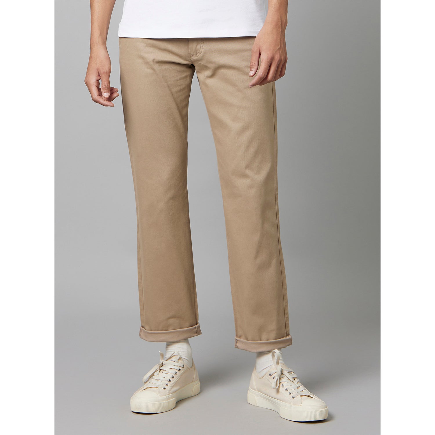 Beige Regular Fit Cotton Chinos Trousers (TOHENRI)