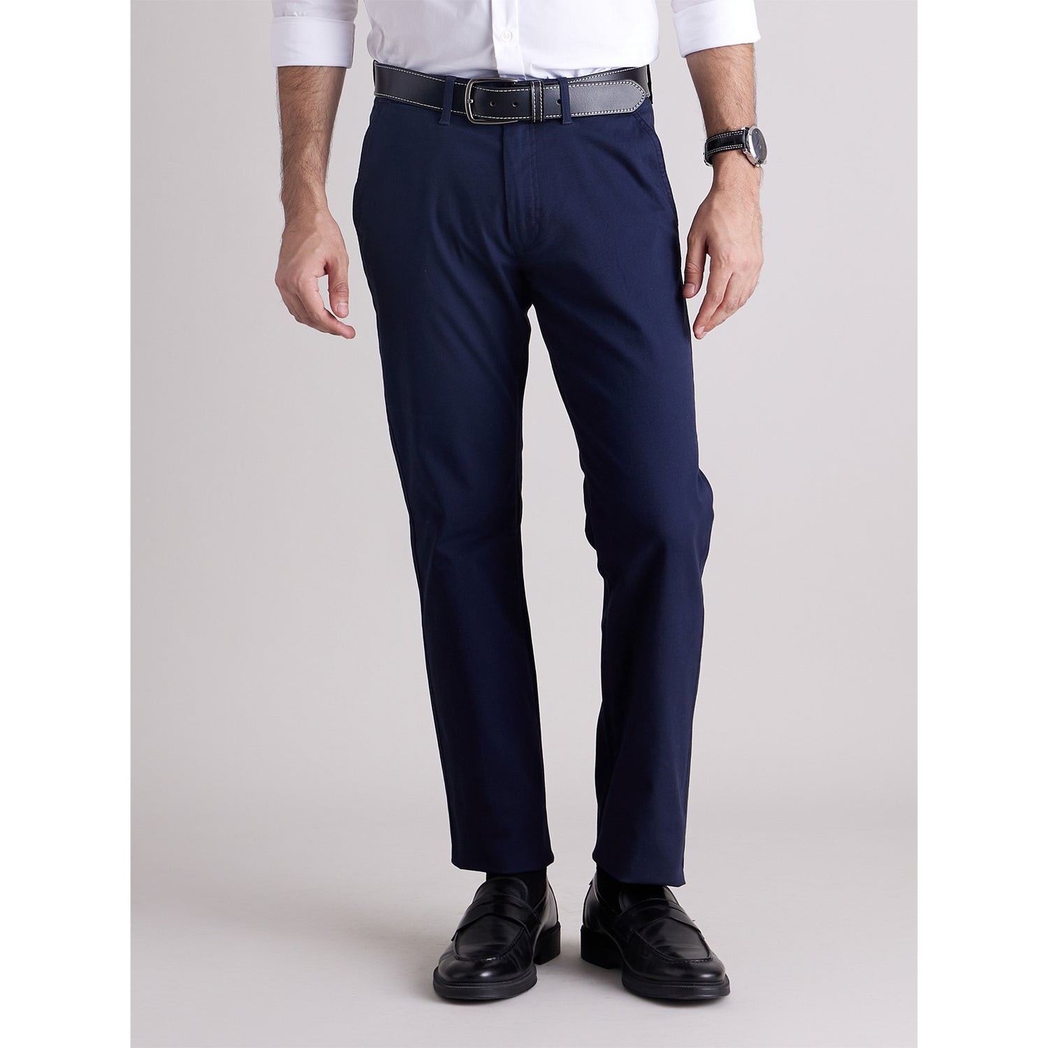 Navy Blue Regular Fit Cotton Chinos Trousers (TOHENRI)