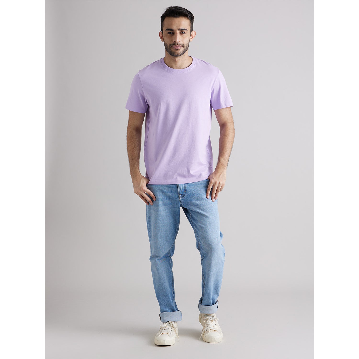 Purple Round Neck Cotton T-shirt (TEBASE)