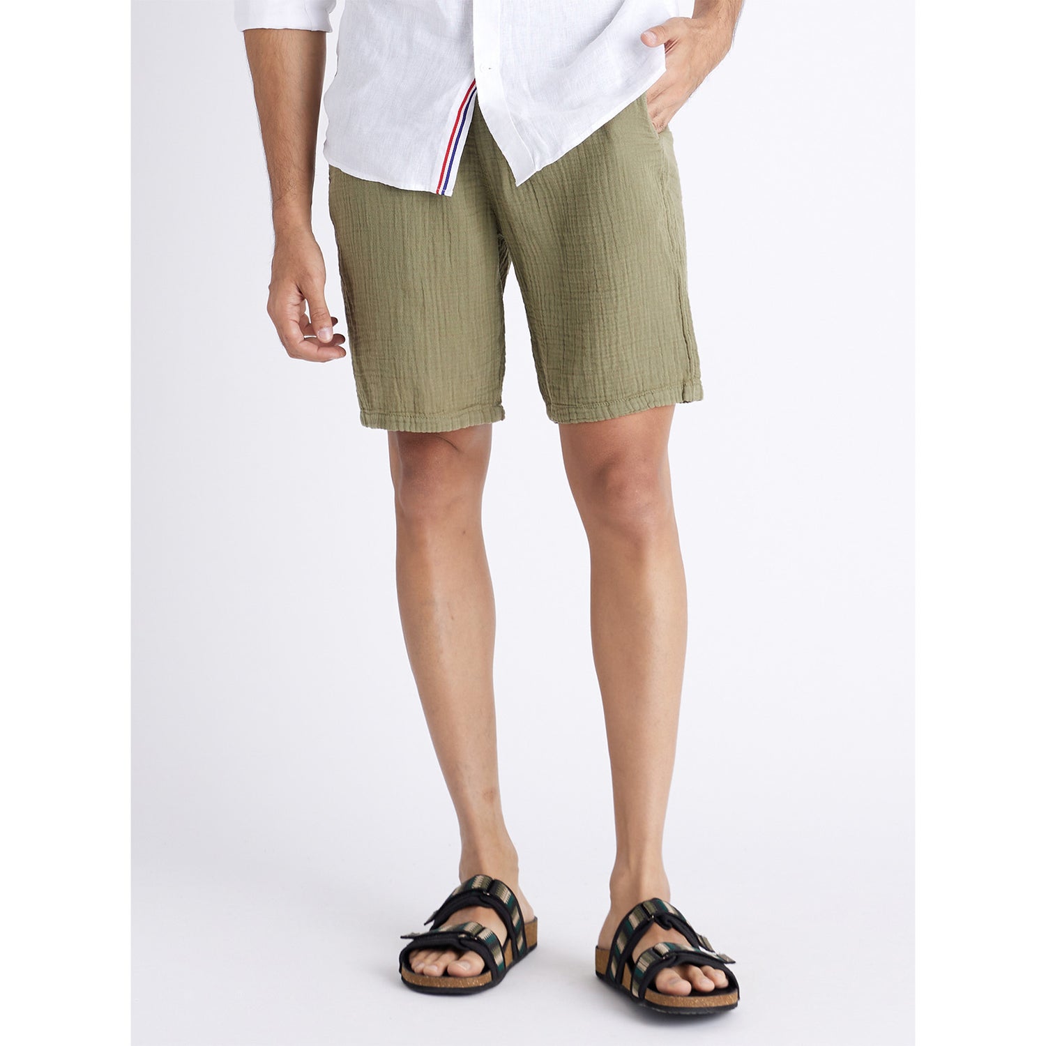 Green Regular-Fit Cotton Shorts (COBOGAZEBM)