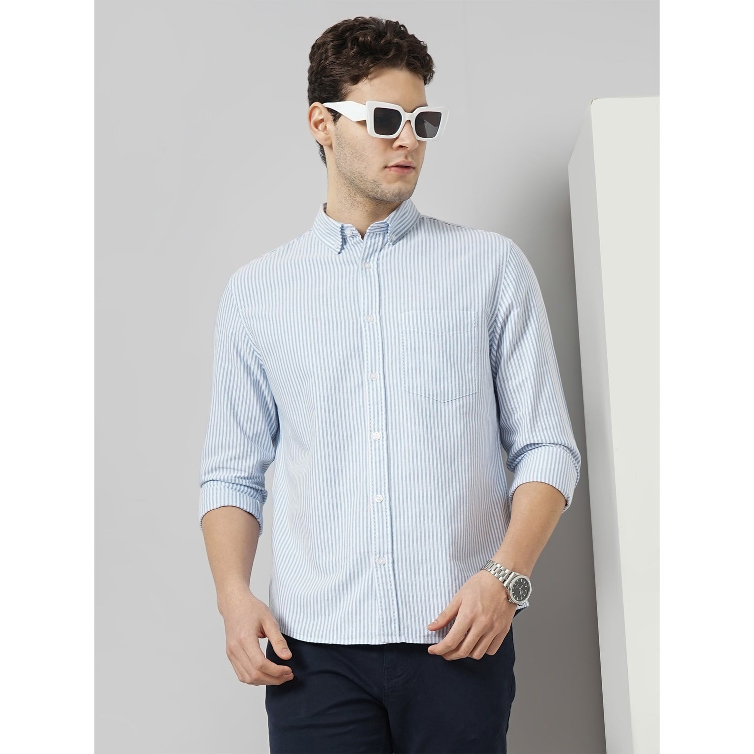 Blue Classic Striped Casual Cotton Shirt (CAOXFORDY)