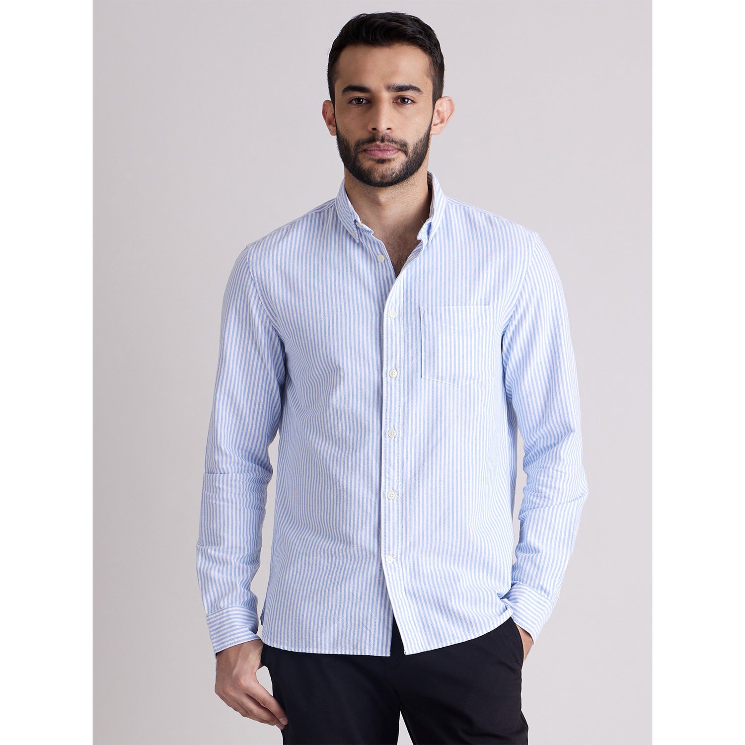 Blue Classic Striped Casual Cotton Shirt (CAOXFORDY)