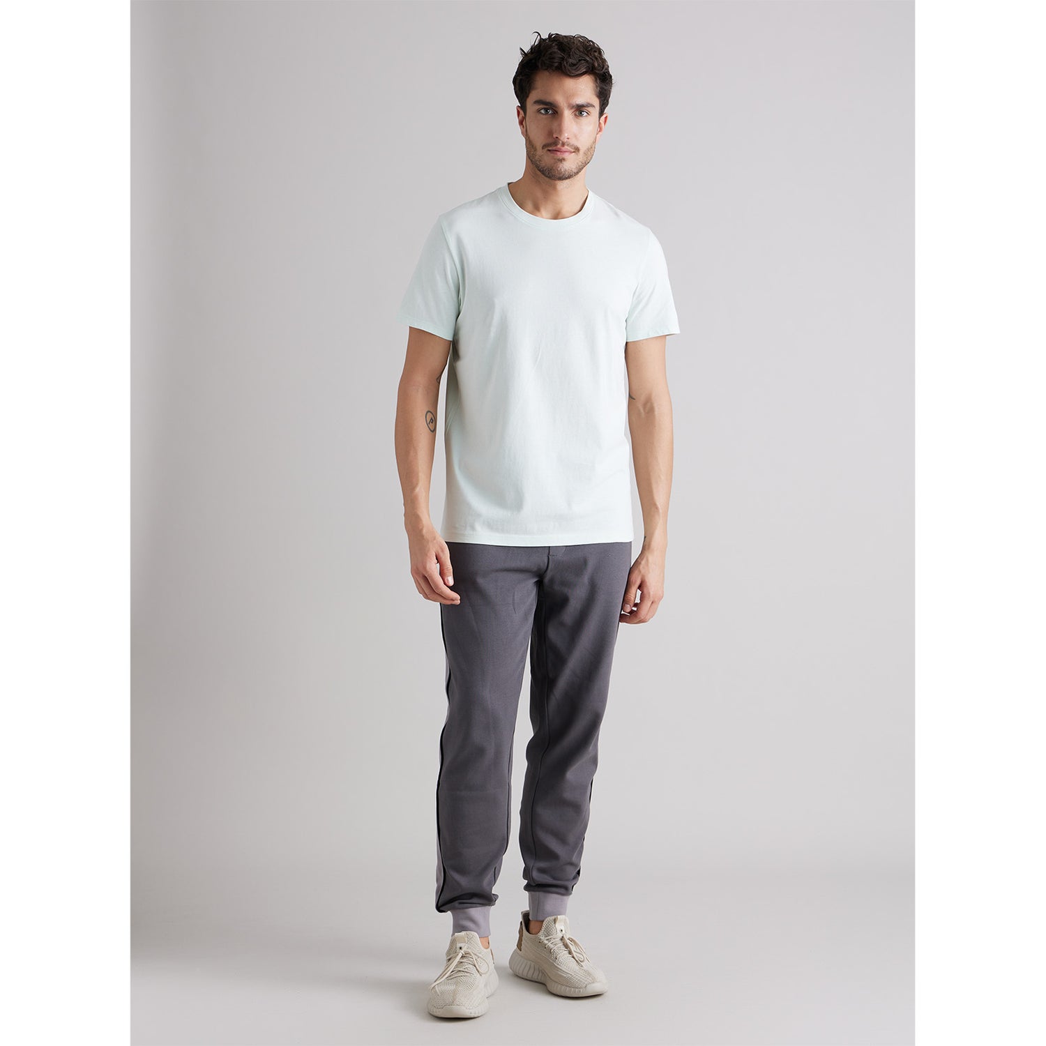 White Round Neck Cotton T-shirt (TEBASE)
