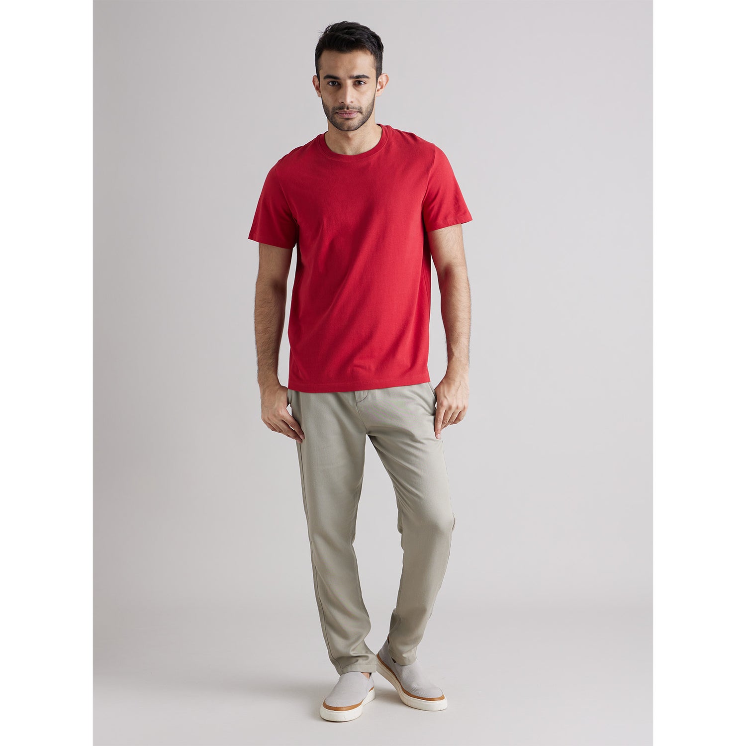 Red Casual Cotton T-shirt (TEBASE.)