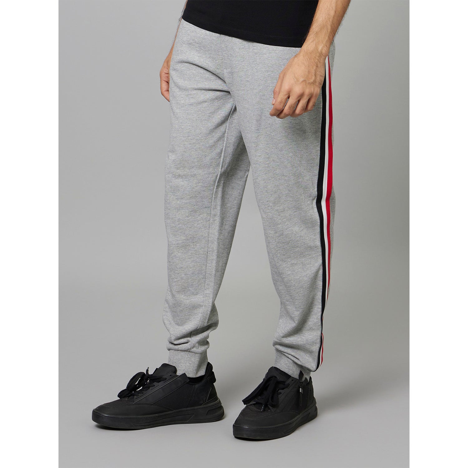 Grey Mid-Rise Regular Fit Cotton Joggers (DOSLIMY)