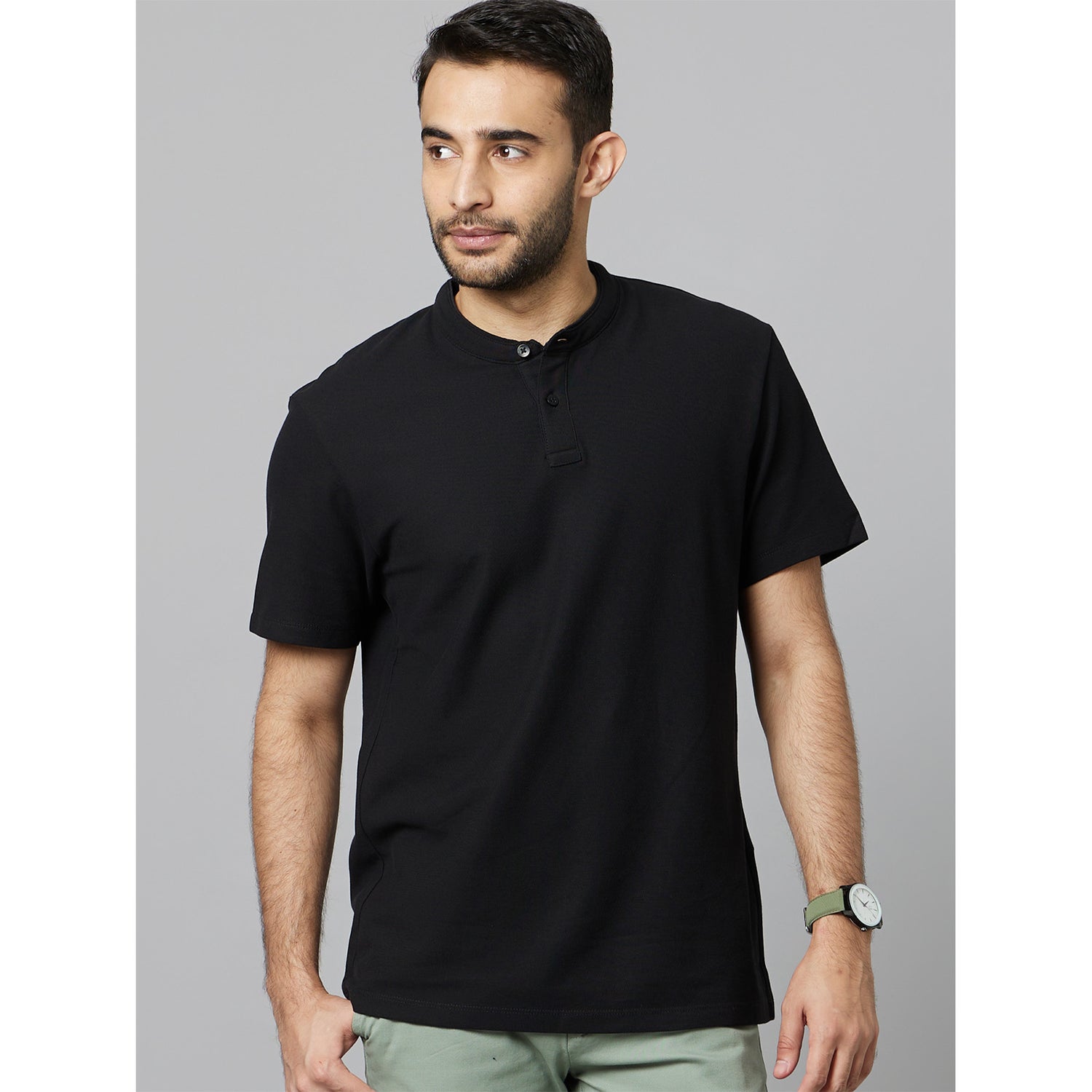 Black Solid Cotton Polo T-Shirt