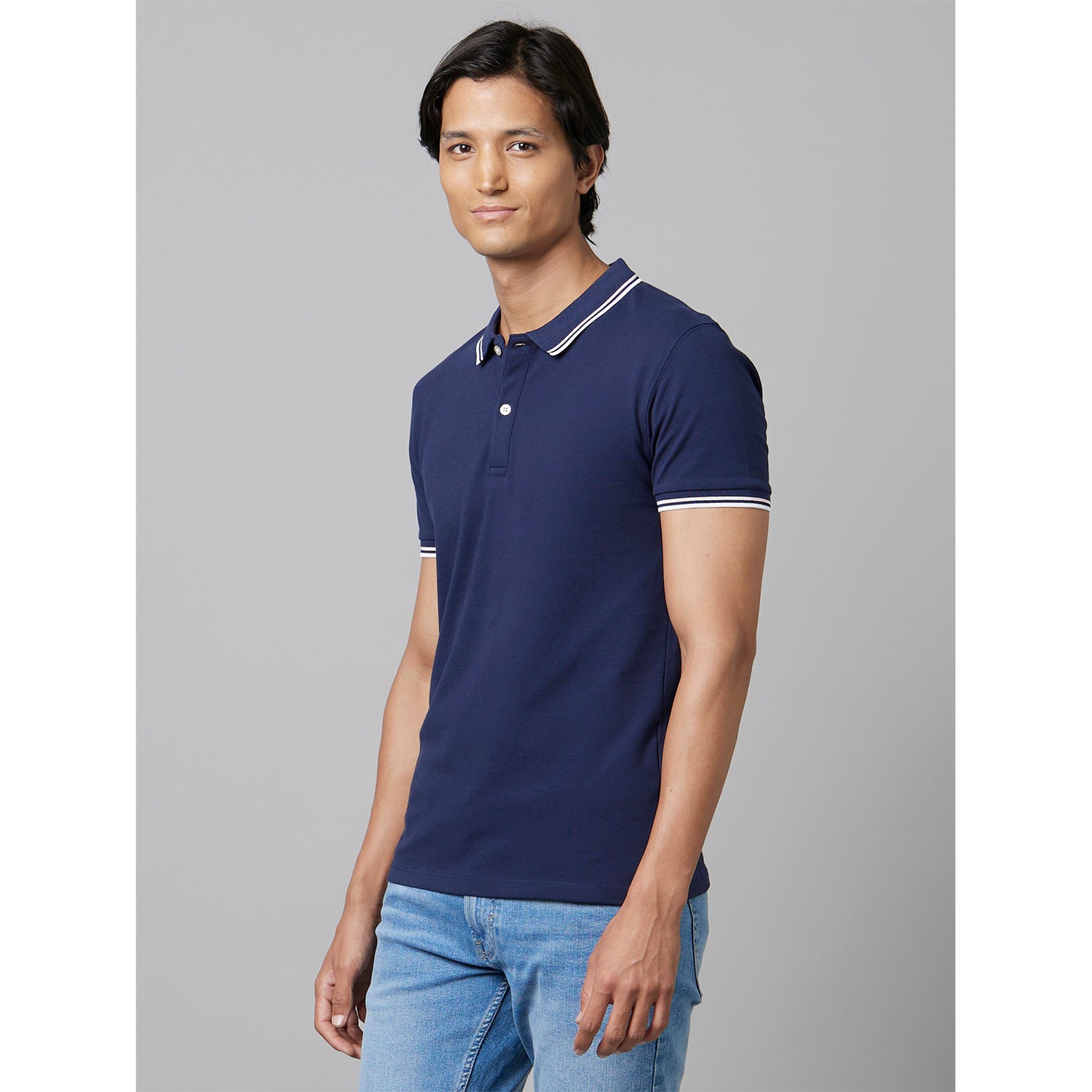 Navy Solid Blue Short Sleeves Polo T-Shirt