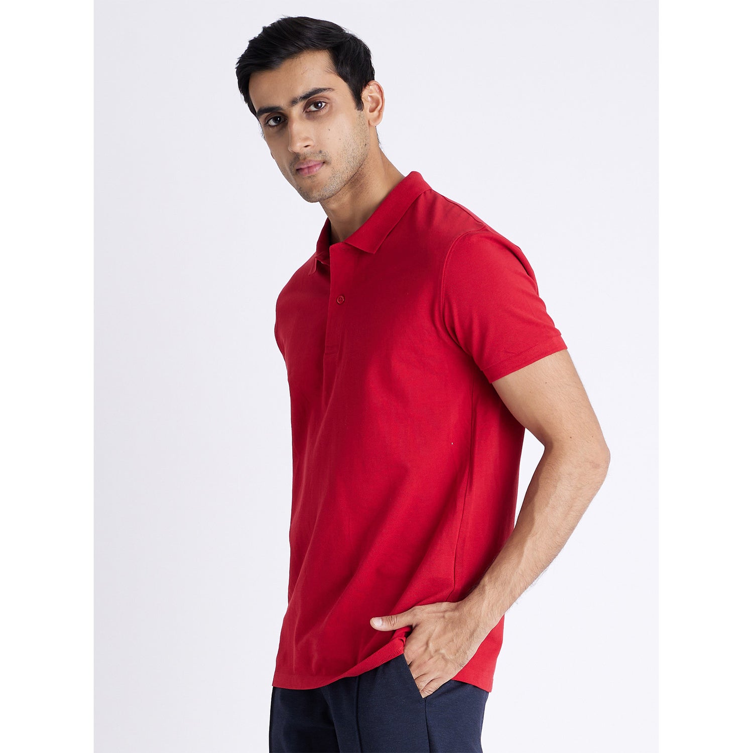Red Polo Collar Cotton T-shirt (TEONE..)