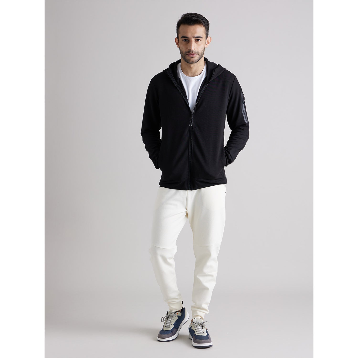 Black Hooded Cord Set Cotton Sweatshirt (DENEWYOKE)