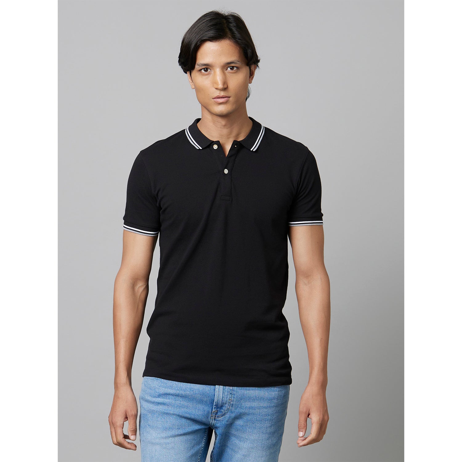 Black Solid Short Sleeves Polo T-Shirt