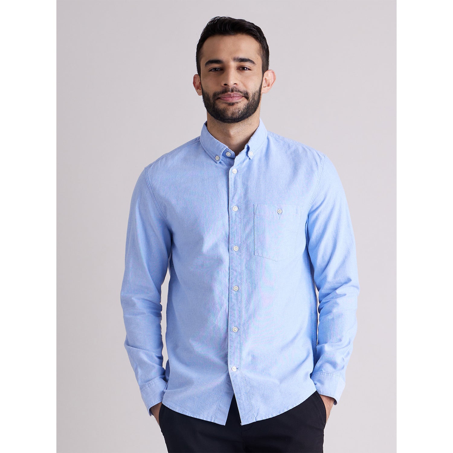 Blue Classic Spread Collar Cotton Casual Shirt (DAXFORD)