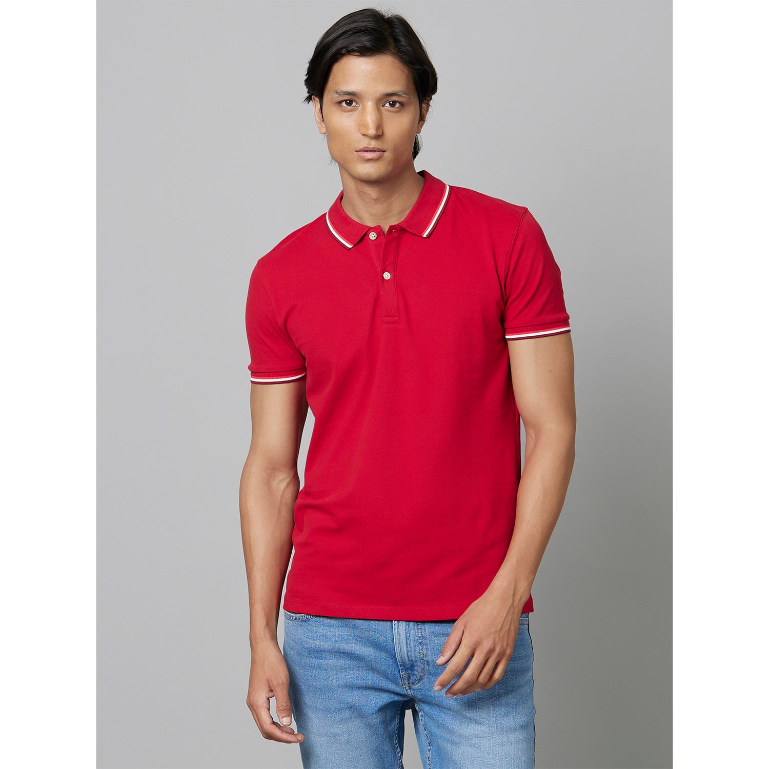 Red Solid Short Sleeves Polo T-Shirt
