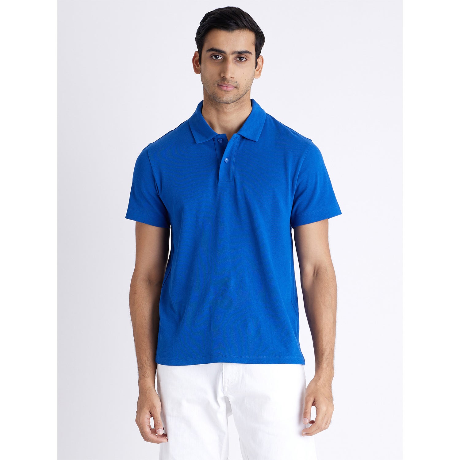 Blue Solid Short Sleeve Polo T-Shirt