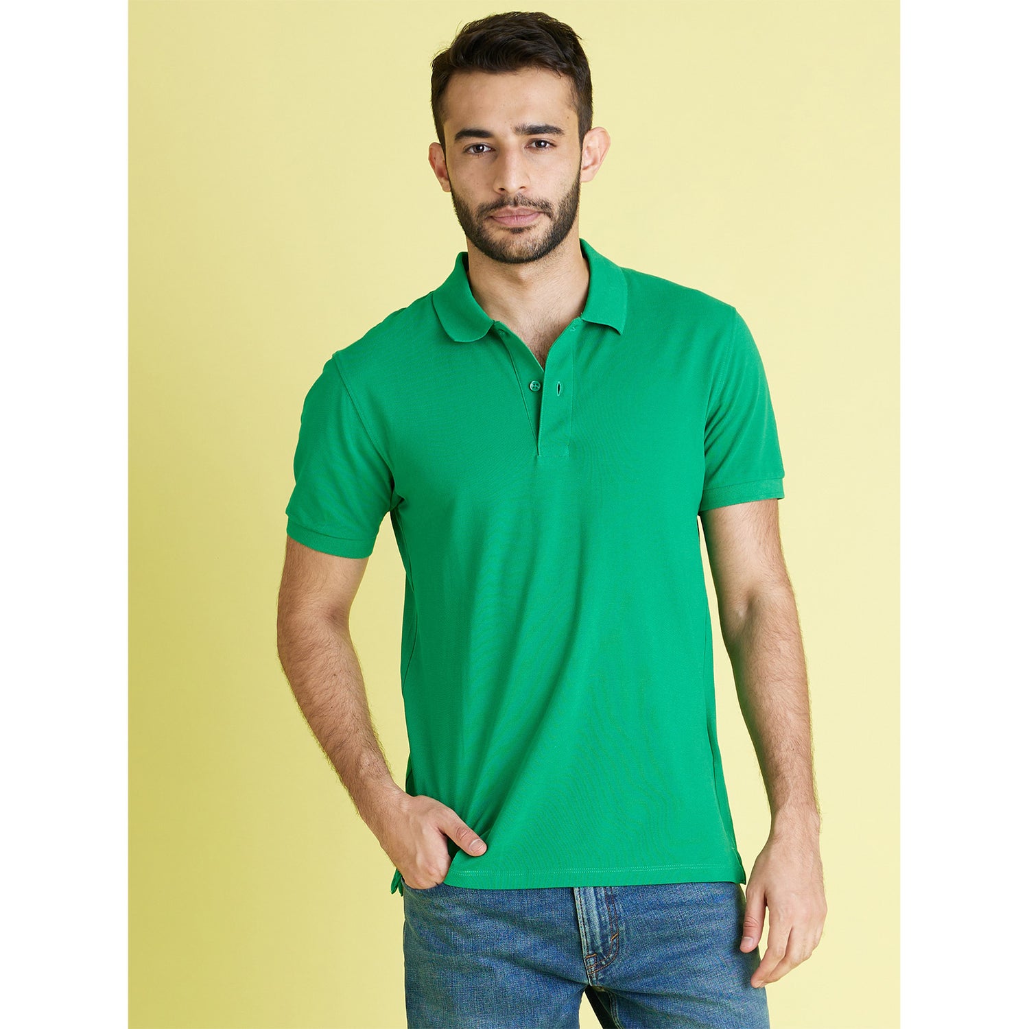 Green Polo Collar Cotton T-shirt (TEONE..)