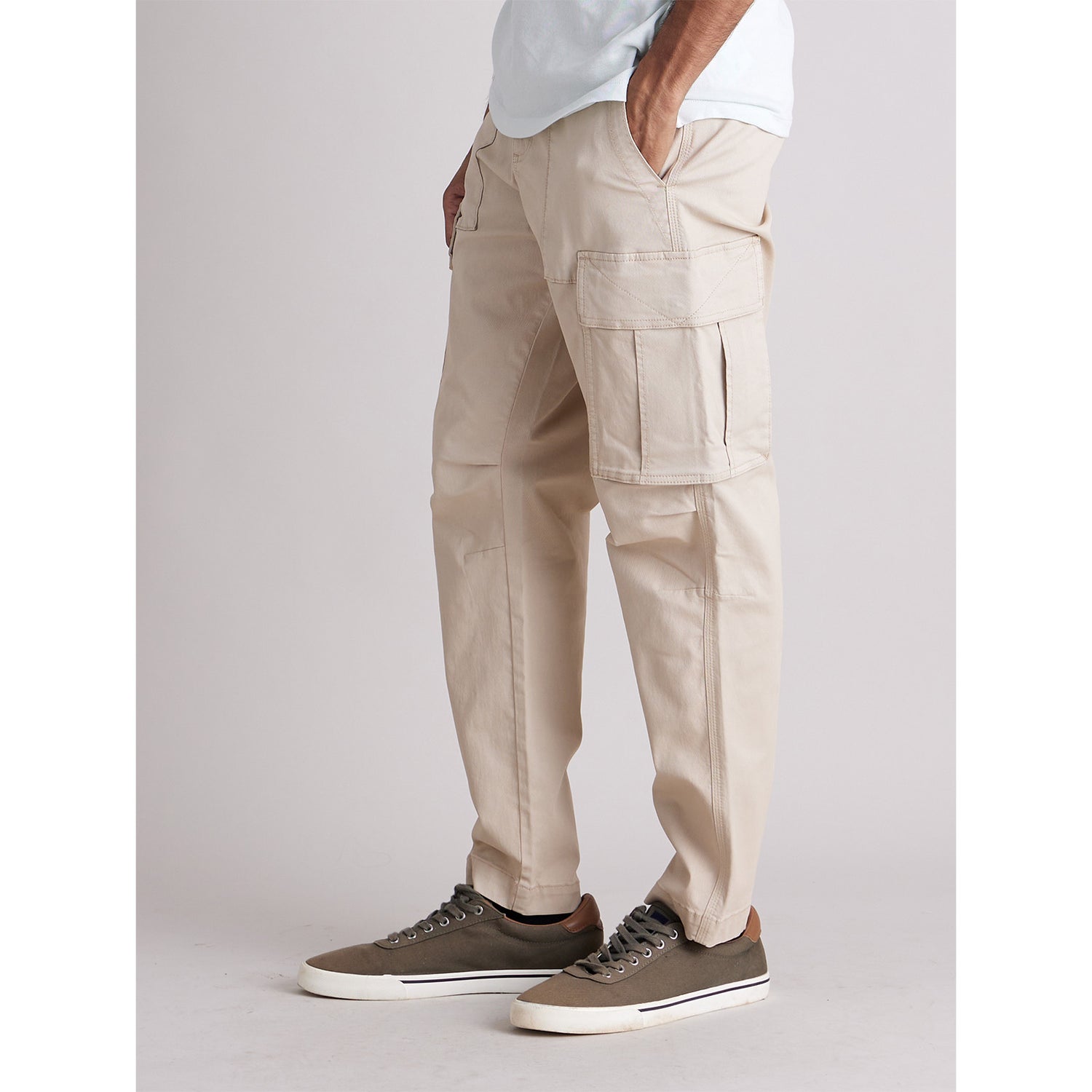 Beige Solid Cargo Trousers (DOGOIN)
