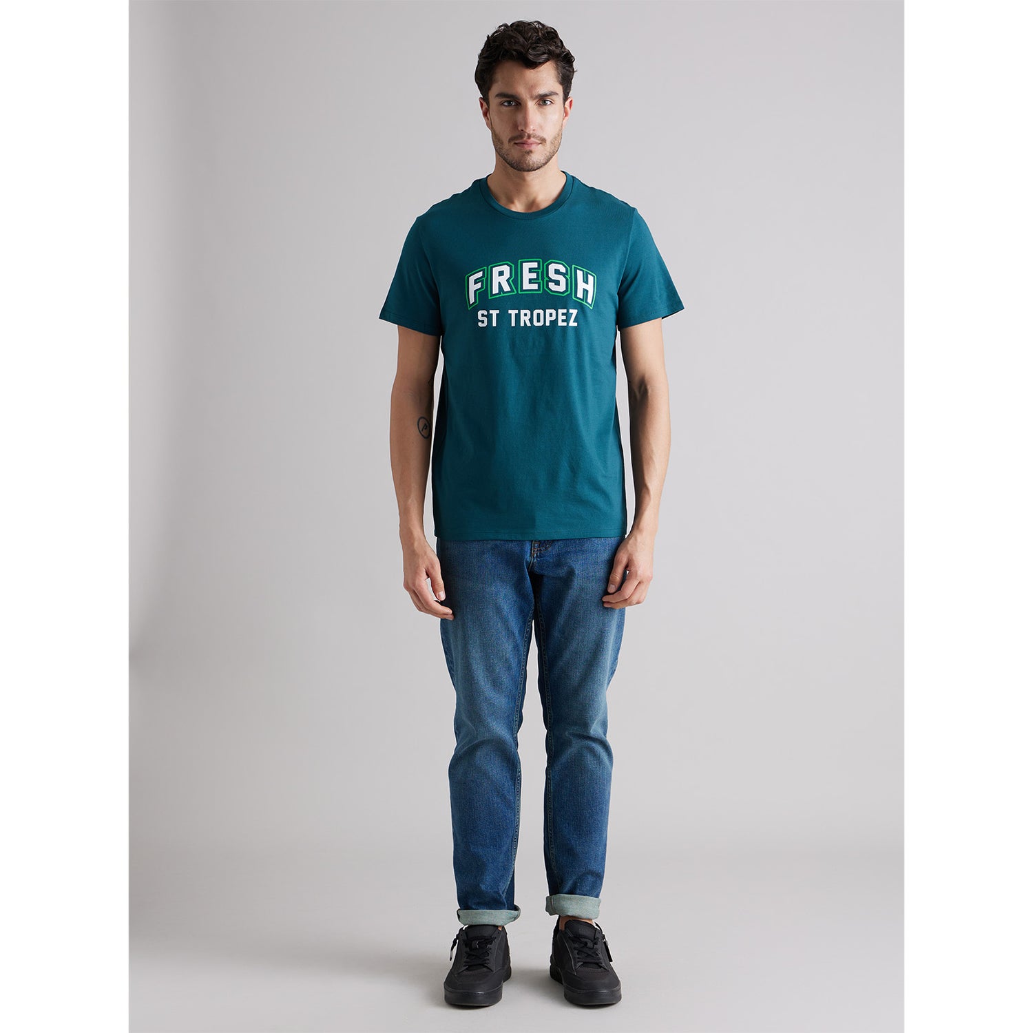 Men Graphic Print Green Short Sleeve T-shirt (Various Sizes)