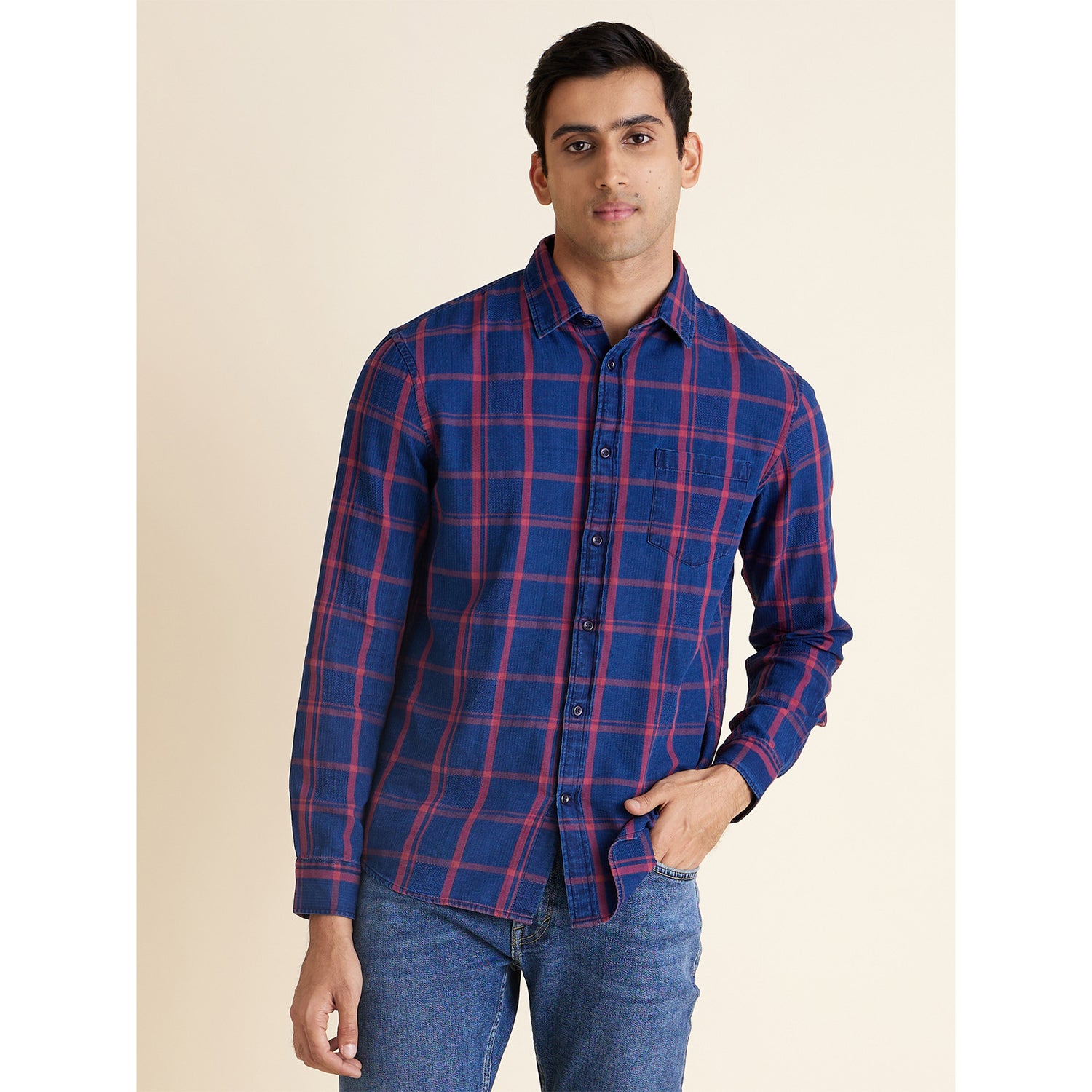 Red Classic Tartan Checks Checked Cotton Casual Shirt (DAIND4)