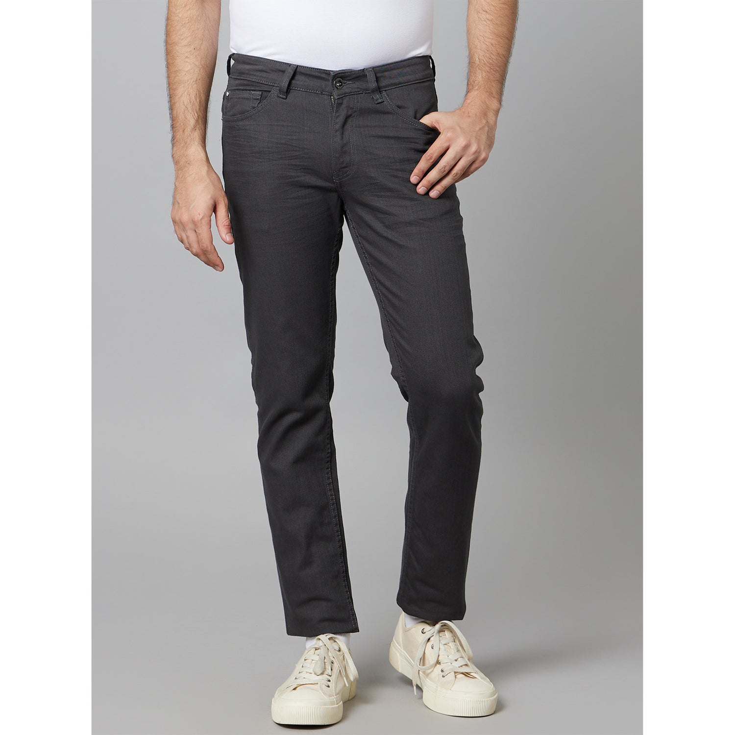 Mens Charcoal-Grey Solid Colored Denim Jeans (Various Sizes)