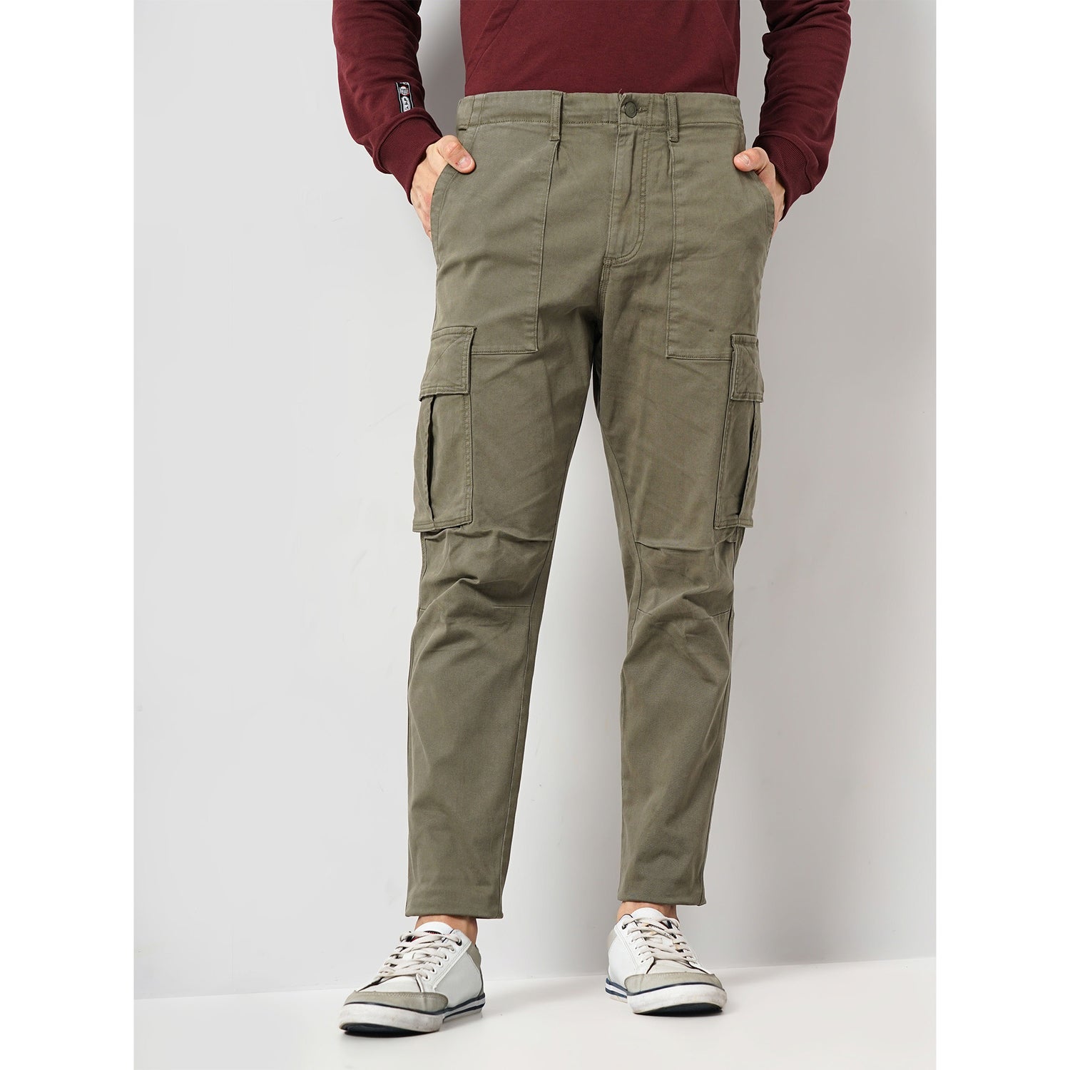 Solid Olive Cotton-Blend Trousers (DOGOIN)