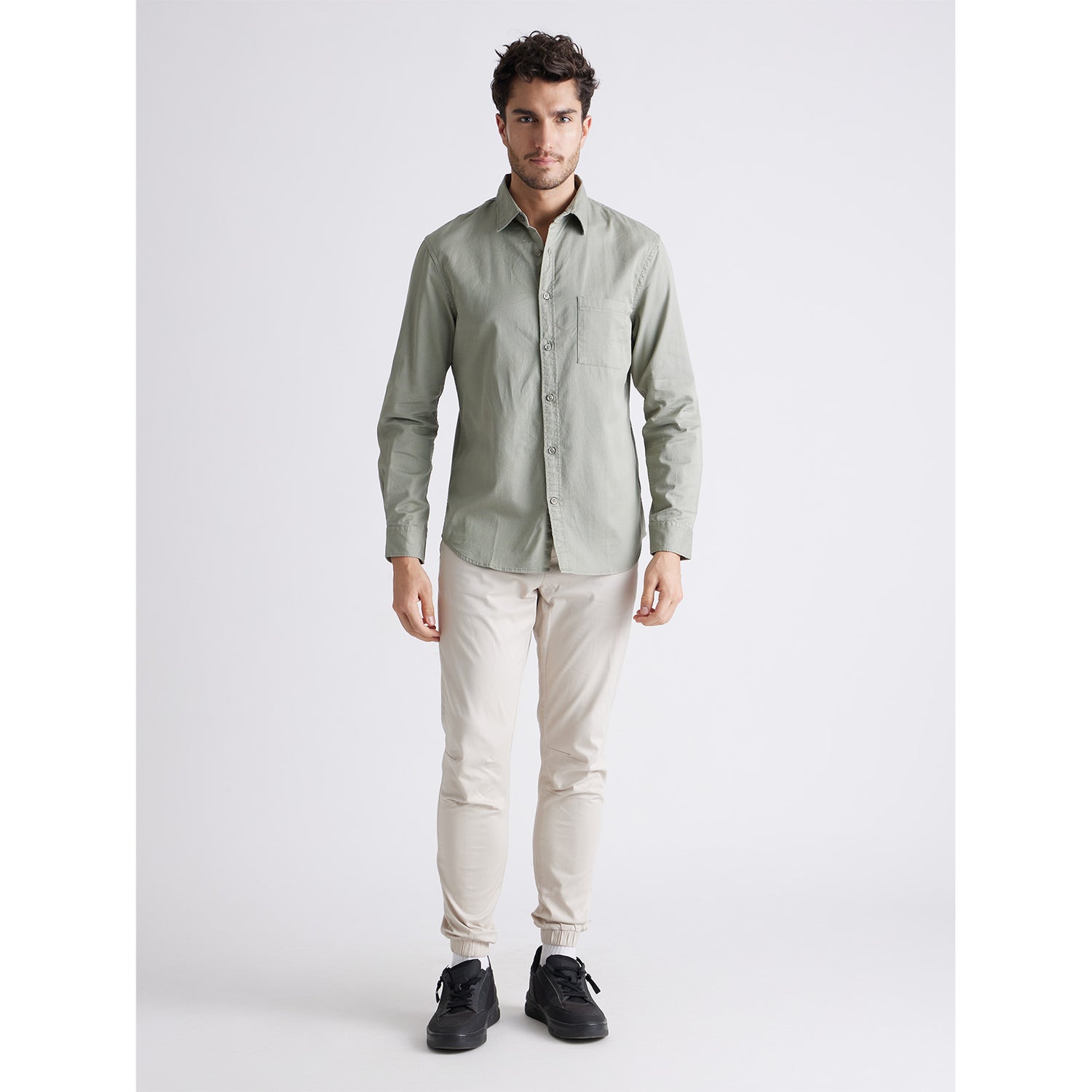 Light Green Classic Opaque Casual Shirt (CAODYED)