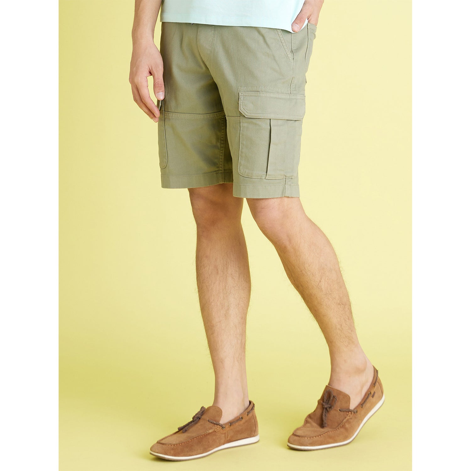 Green Solid Chino Cotton Shorts (DOBOOKBM)