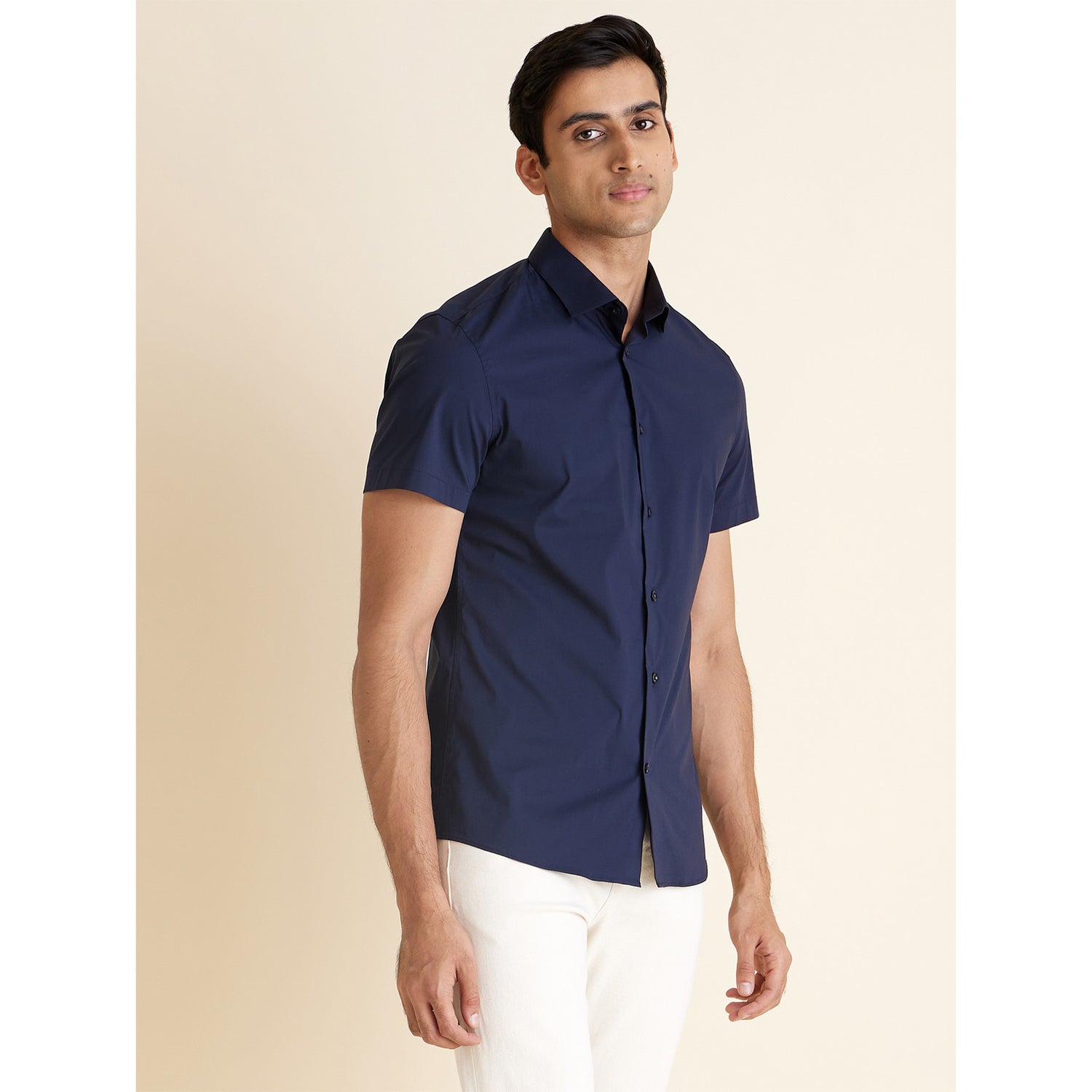 Navy Blue Classic Casual Cotton Shirt (DASLIM.)