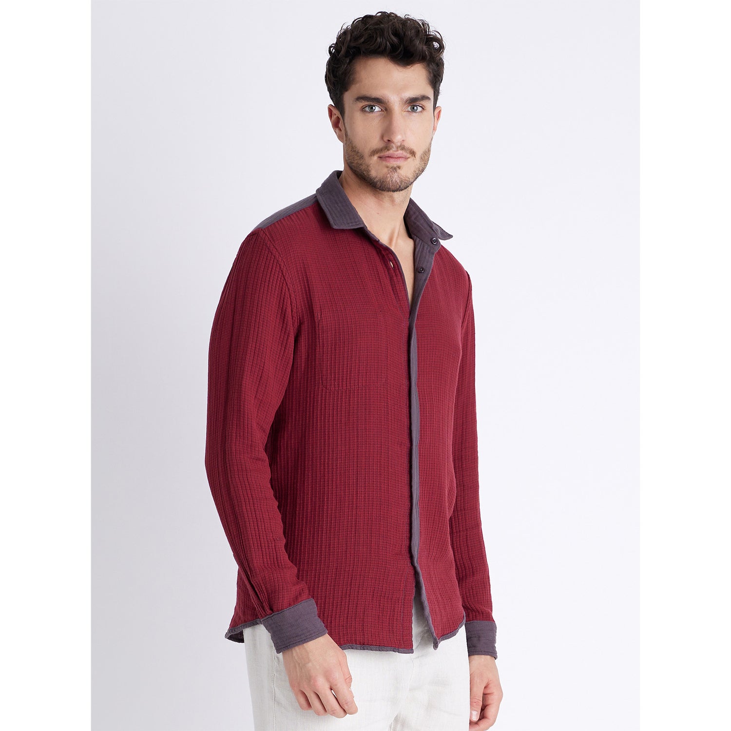Brown Spread Collar Cotton Casual Shirt (DADUAL2)