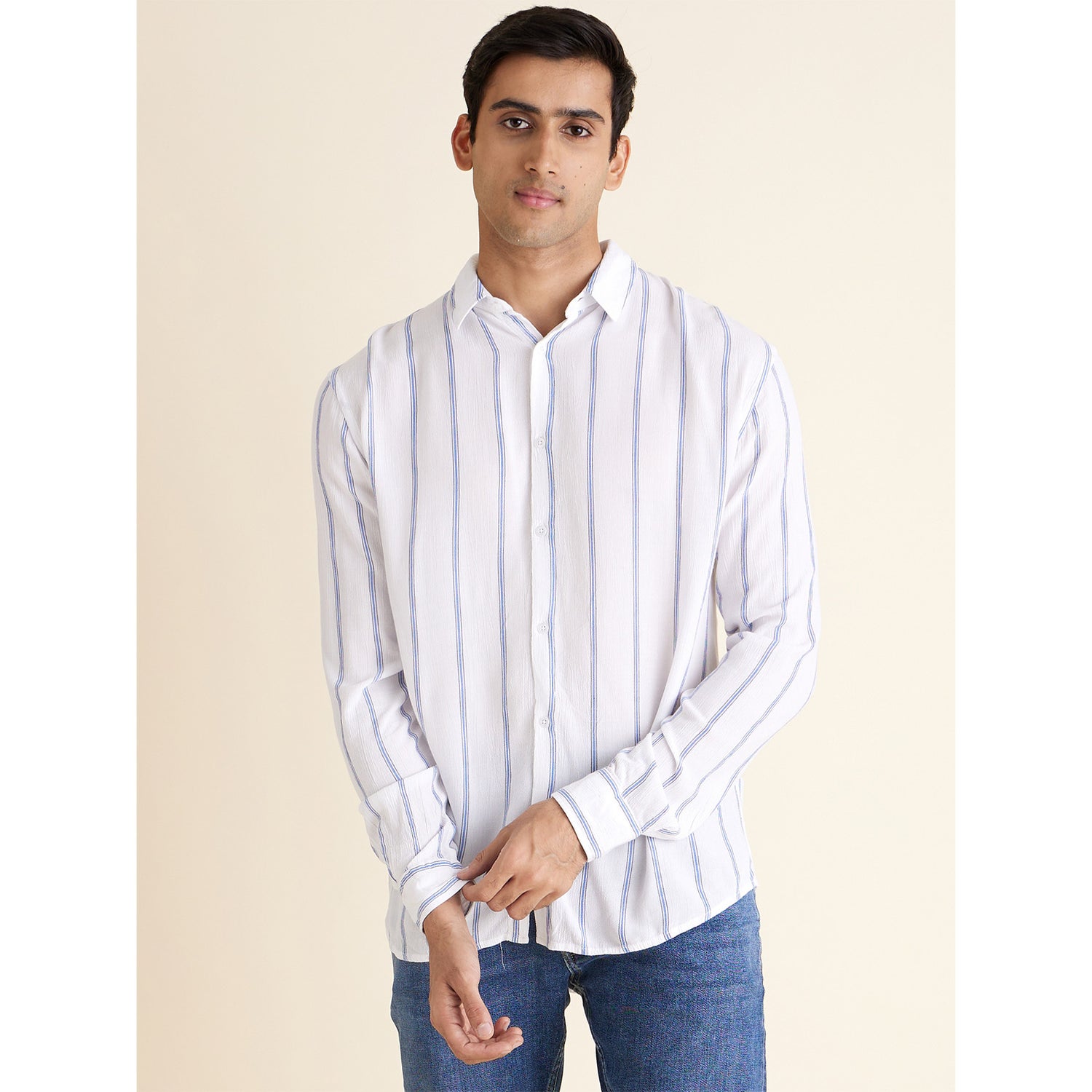 Men Striped White Long Sleeve shirt (Various Sizes)
