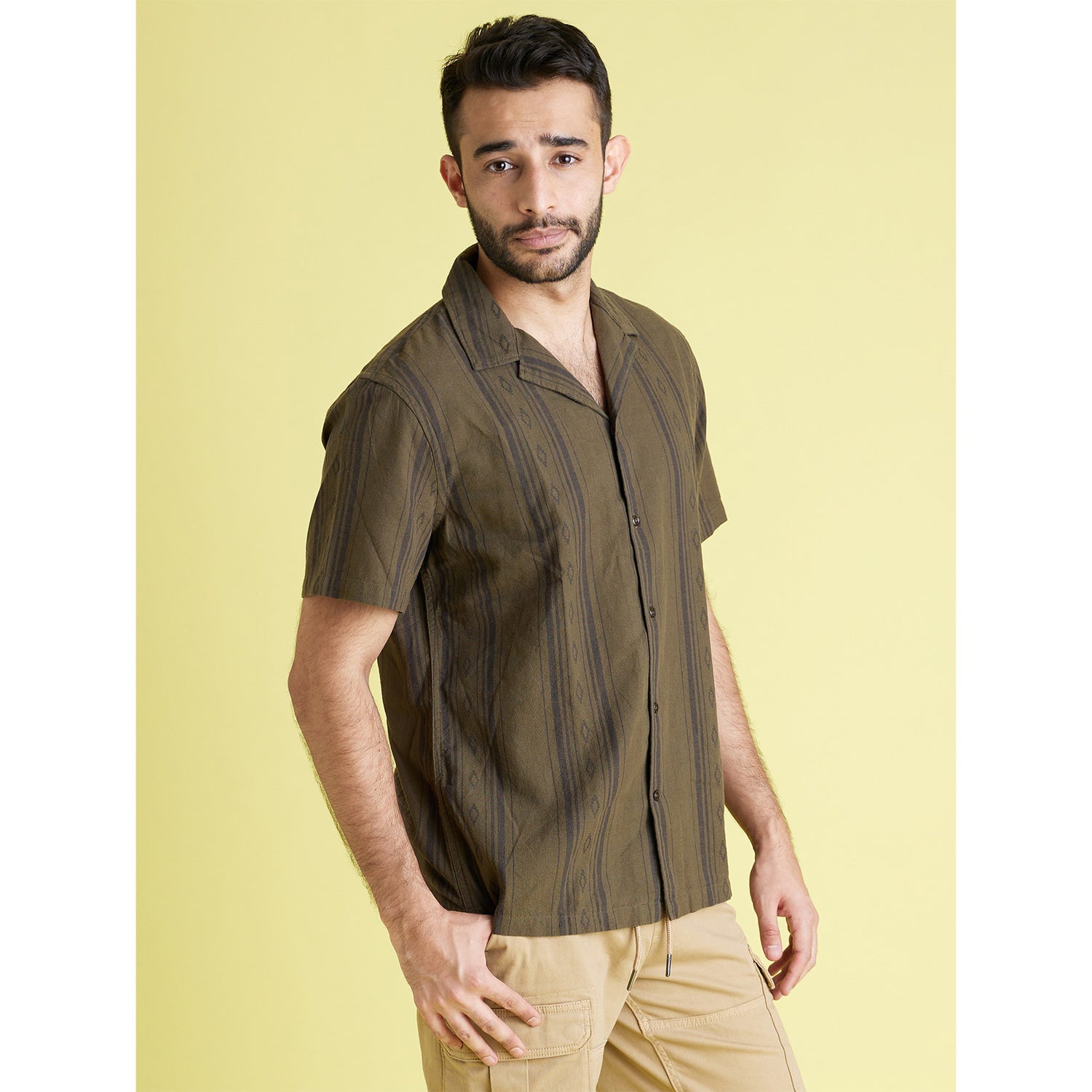 Green Classic Striped Casual Cotton Shirt (CACUBAN)