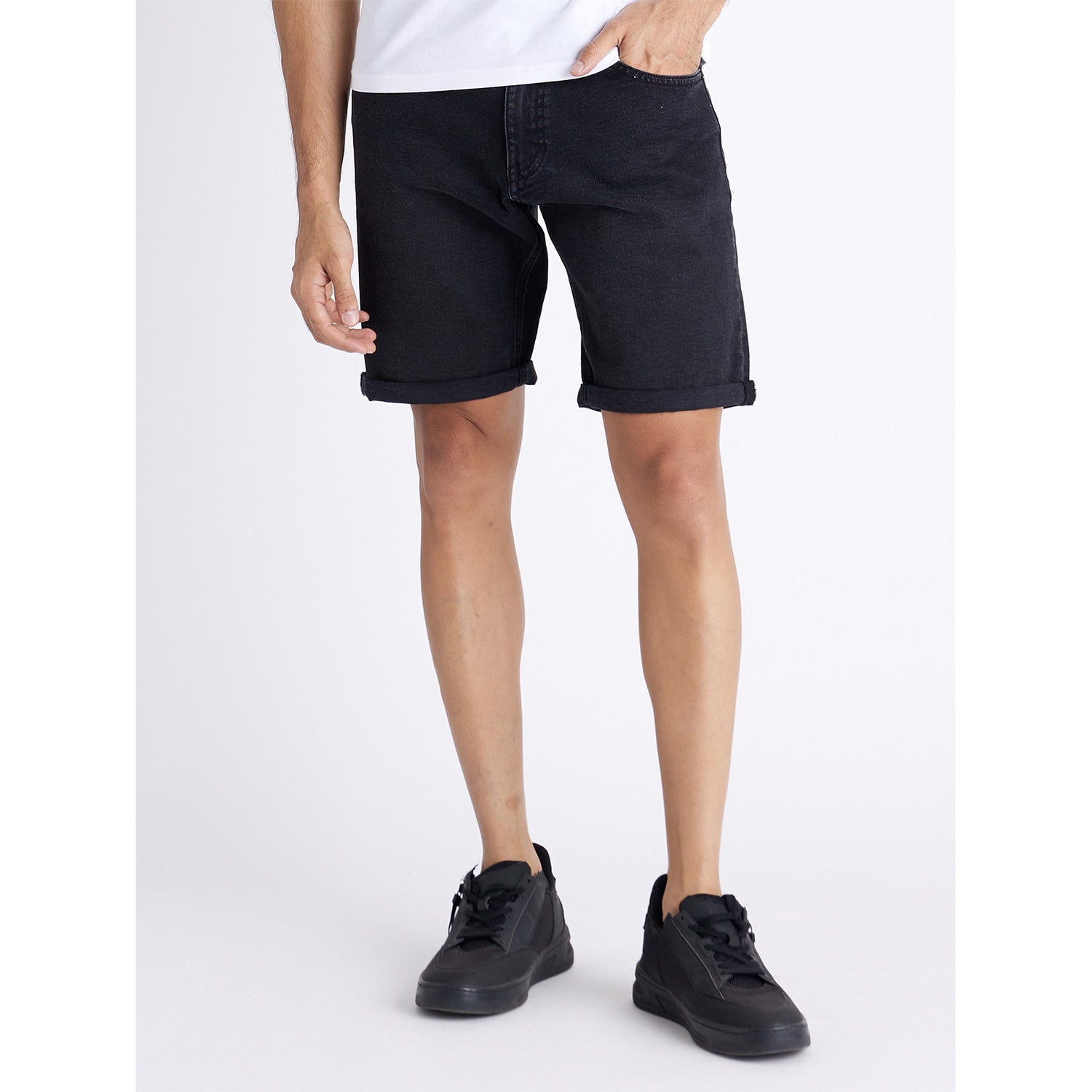 Mens Black Solid Denim Bermuda Shorts (Various Sizes)