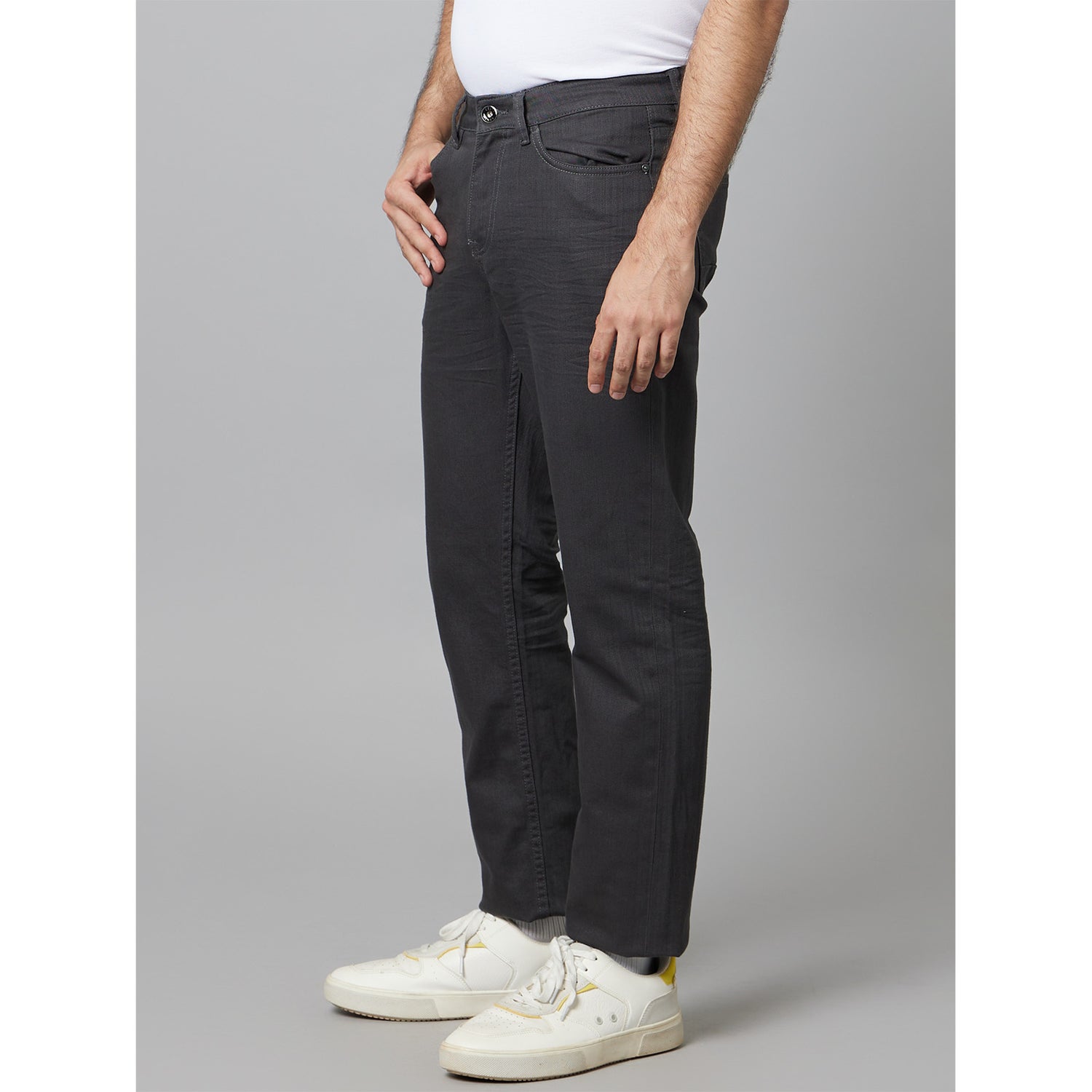 Mens Charcoal-Grey Solid Colored Denim Jeans (Various Sizes)