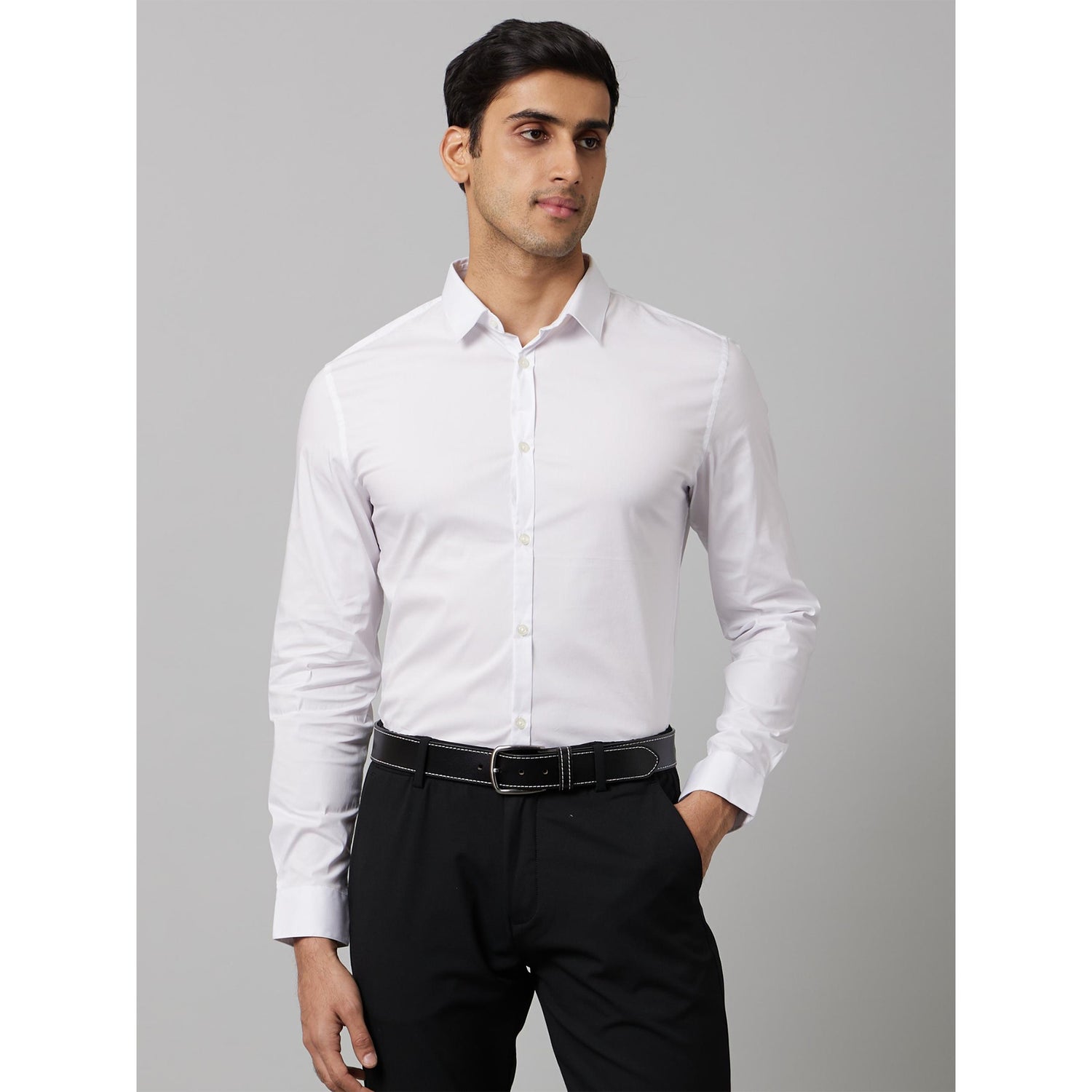 Formal Solid White Long Sleeves Shirt