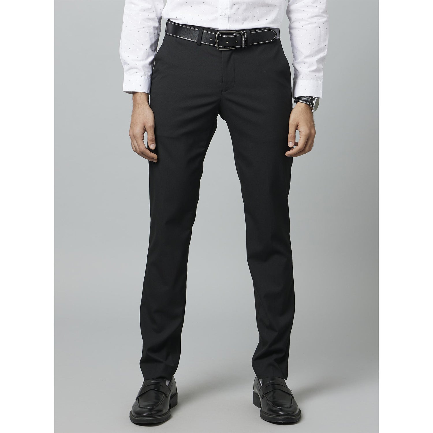 Black Tailored Slim Fit Mid-Rise Formal Trousers (BOAMAURY)