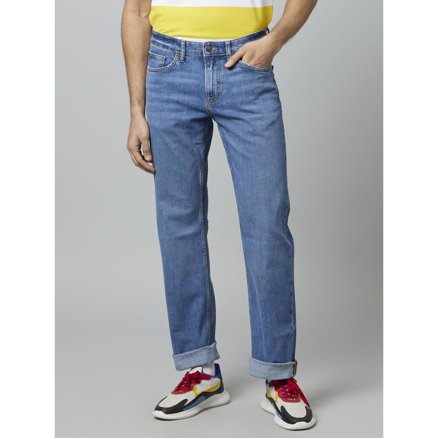 Blue Regular Fit Light Fade Stretchable Cotton Jeans (DOREG5)