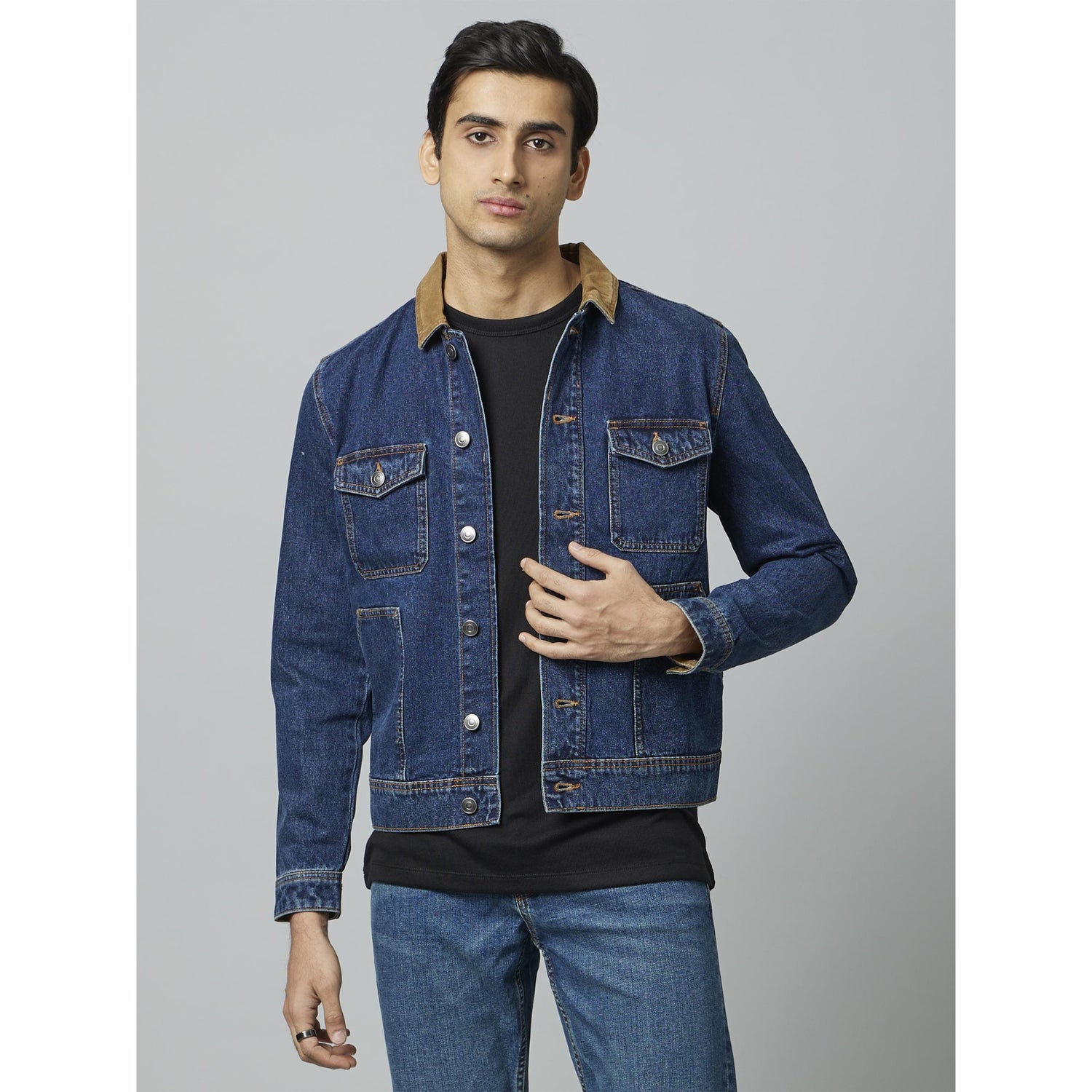 Blue Solid Long Sleeves Fashion Jackets (DUWORKER)