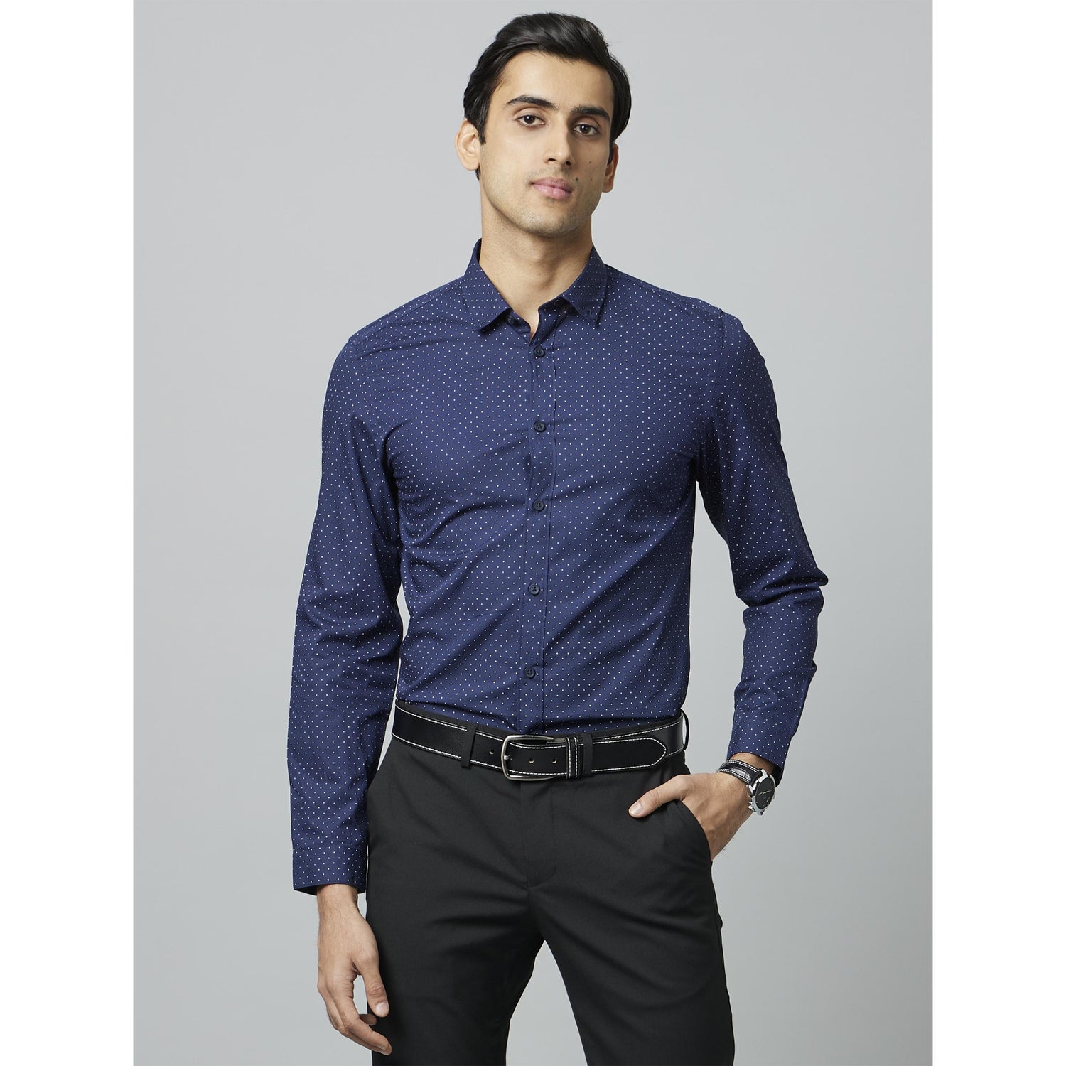Casual Printed Navy Blue Long Sleeves Shirt