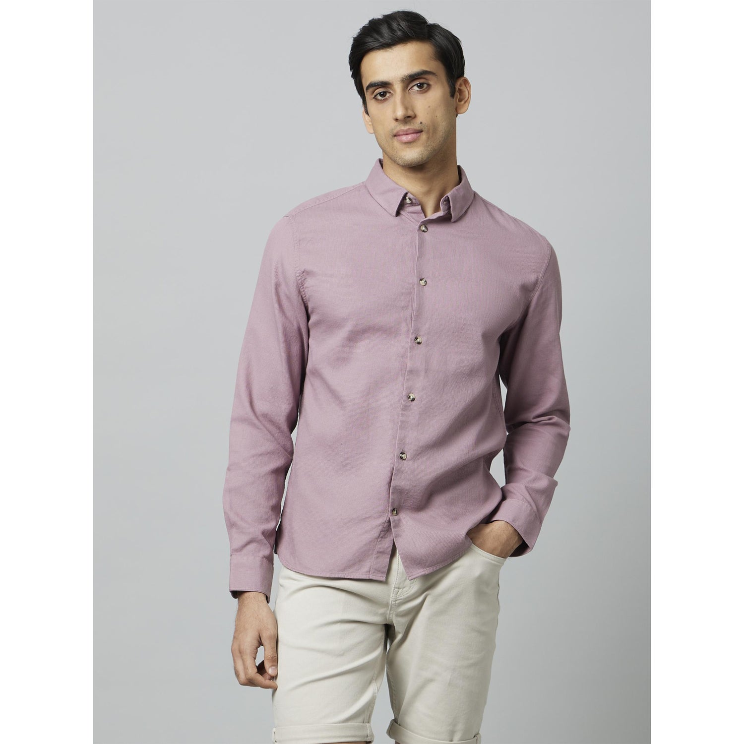 Pink Classic Spread Collar Cotton Casual Shirt (DATEXTURE)